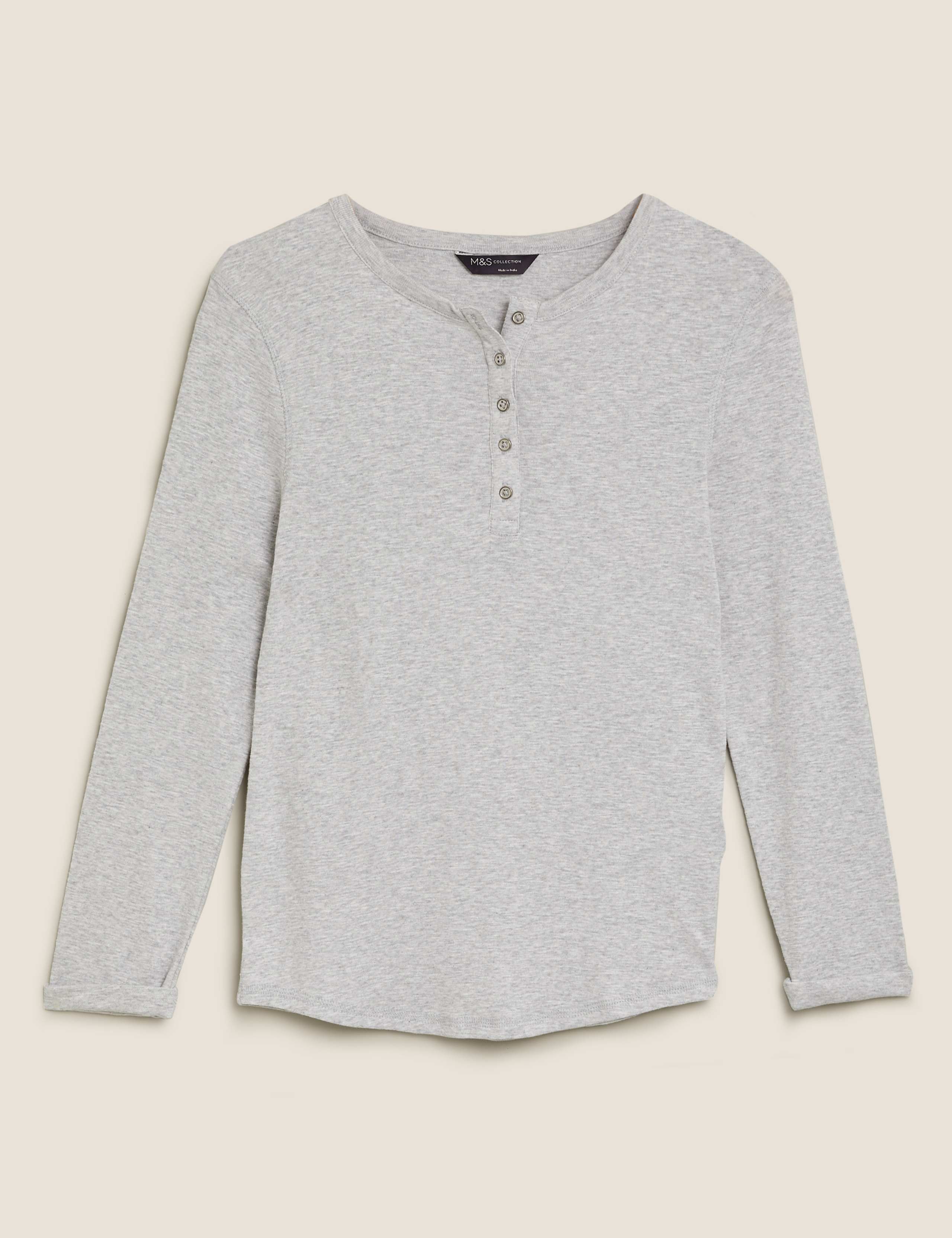 Pure Cotton Crew Neck Henley Top 2 of 5