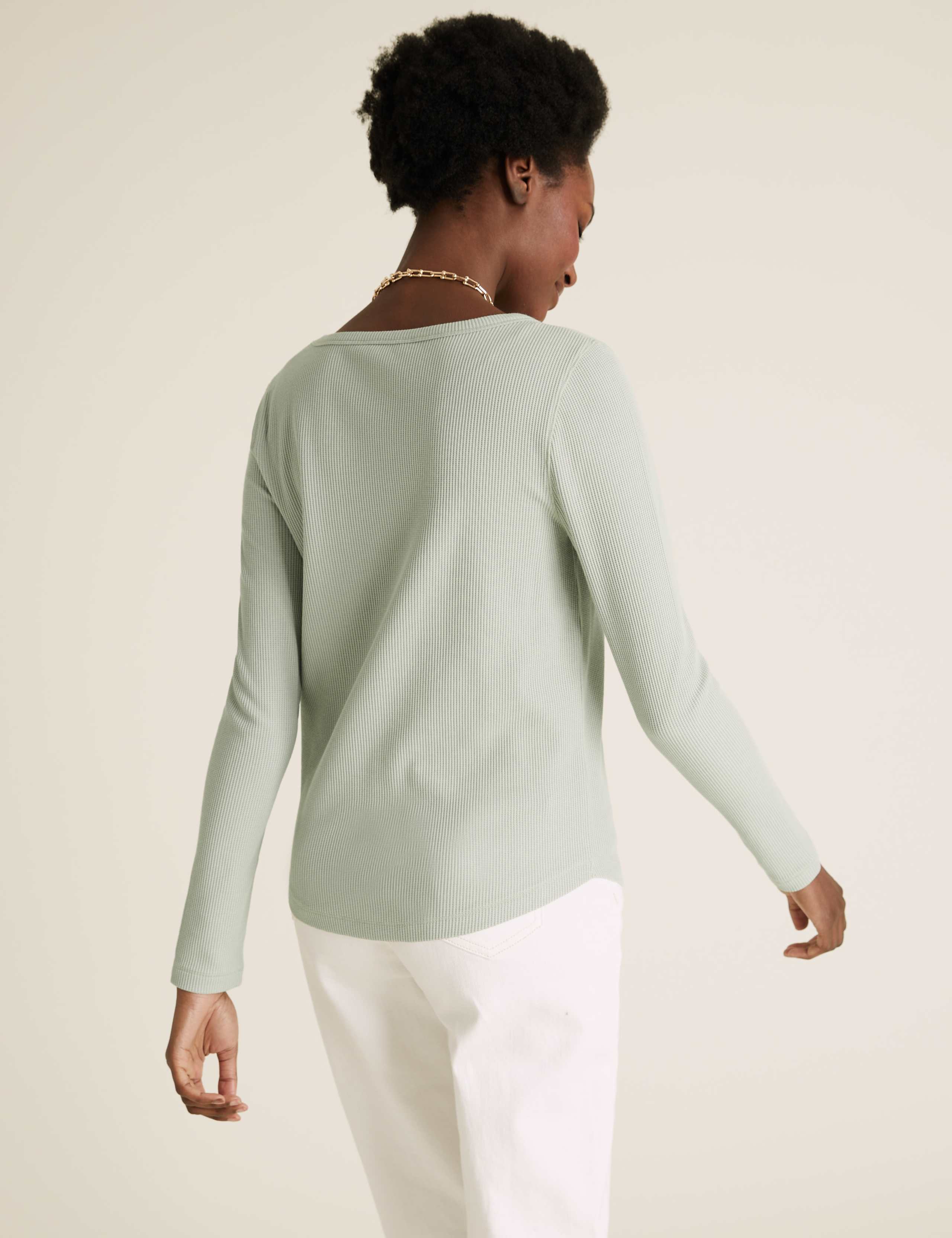 Cotton Textured Scoop Neck Long Sleeve Top 4 of 4