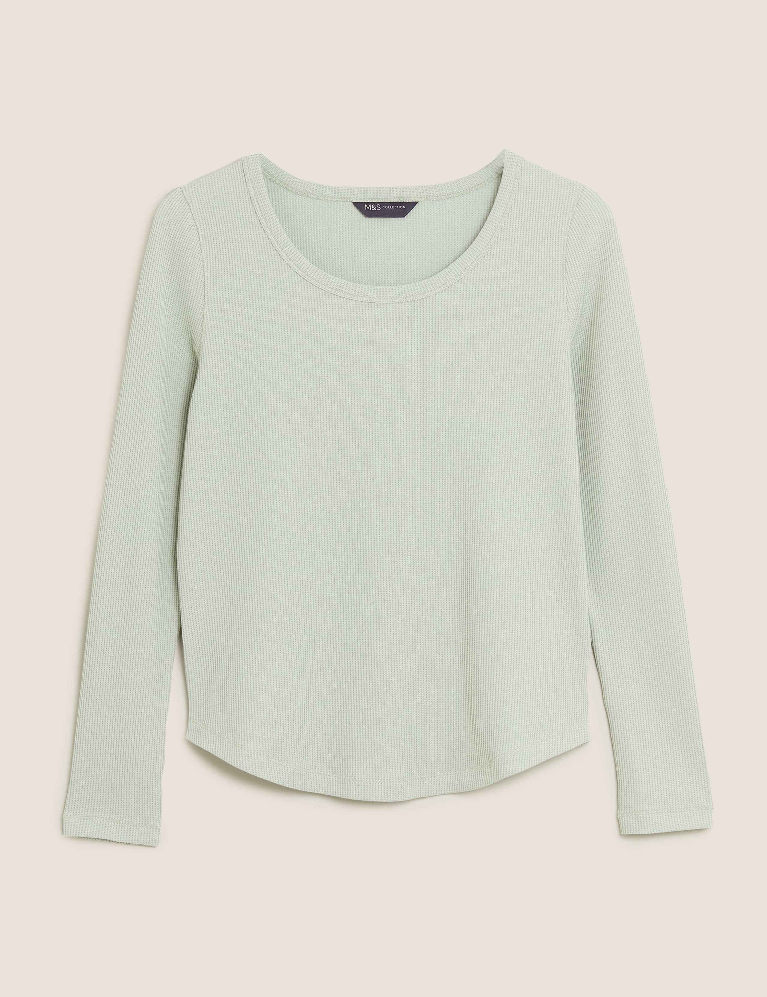 Cotton Textured Scoop Neck Long Sleeve Top 2 of 4