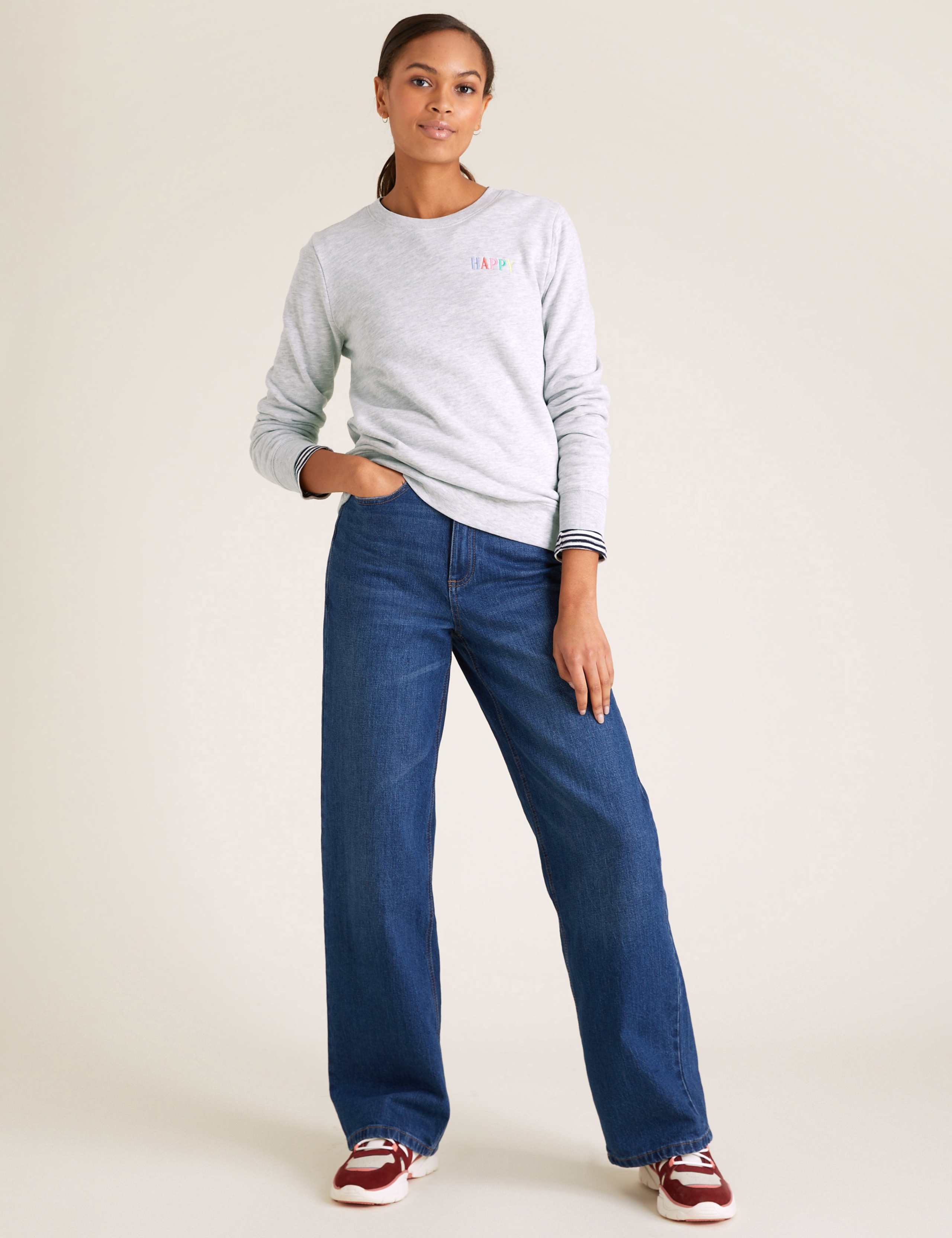 Pure Cotton Happy Slogan Sweatshirt 3 of 5
