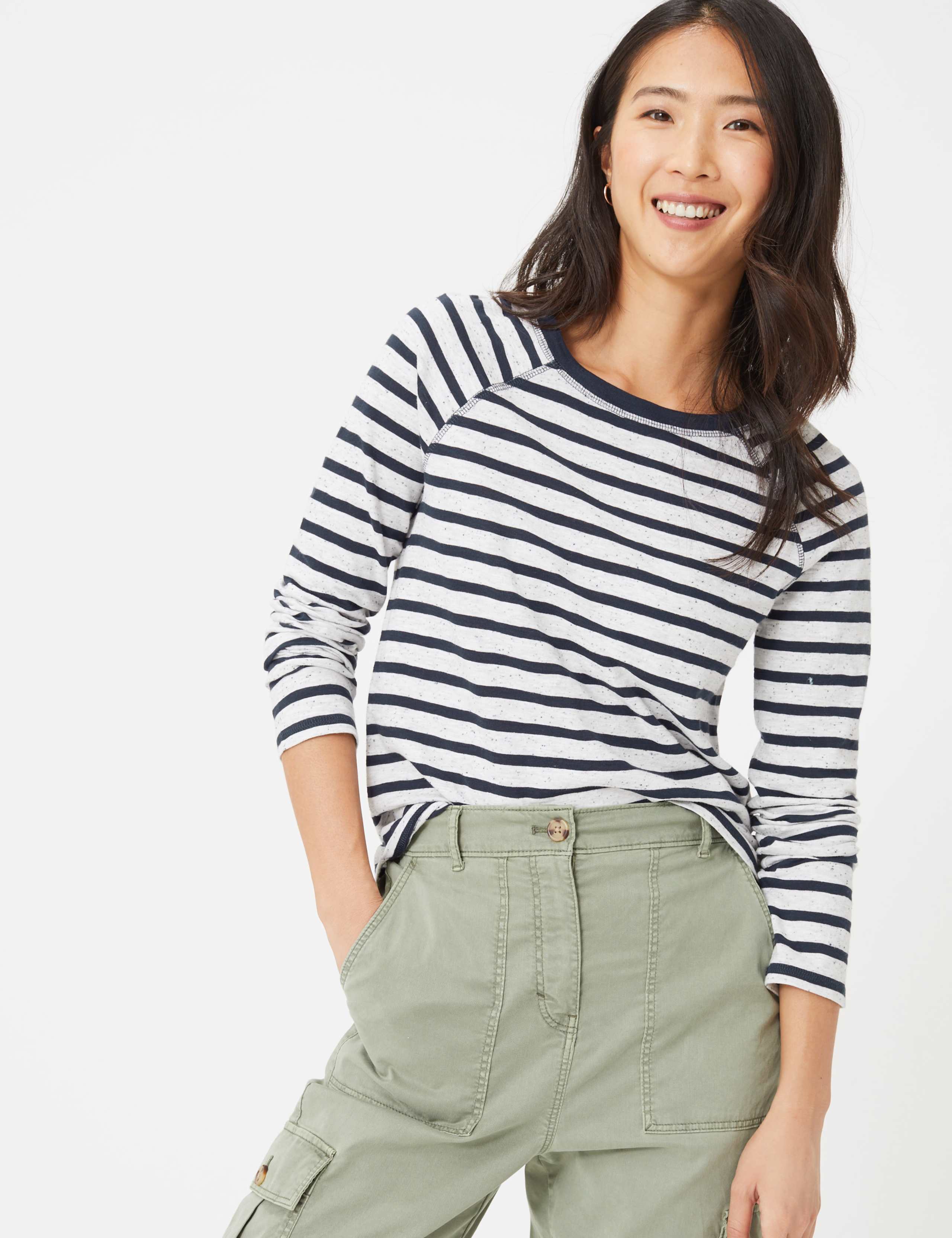 Cotton Rich Raglan Striped Top 1 of 5