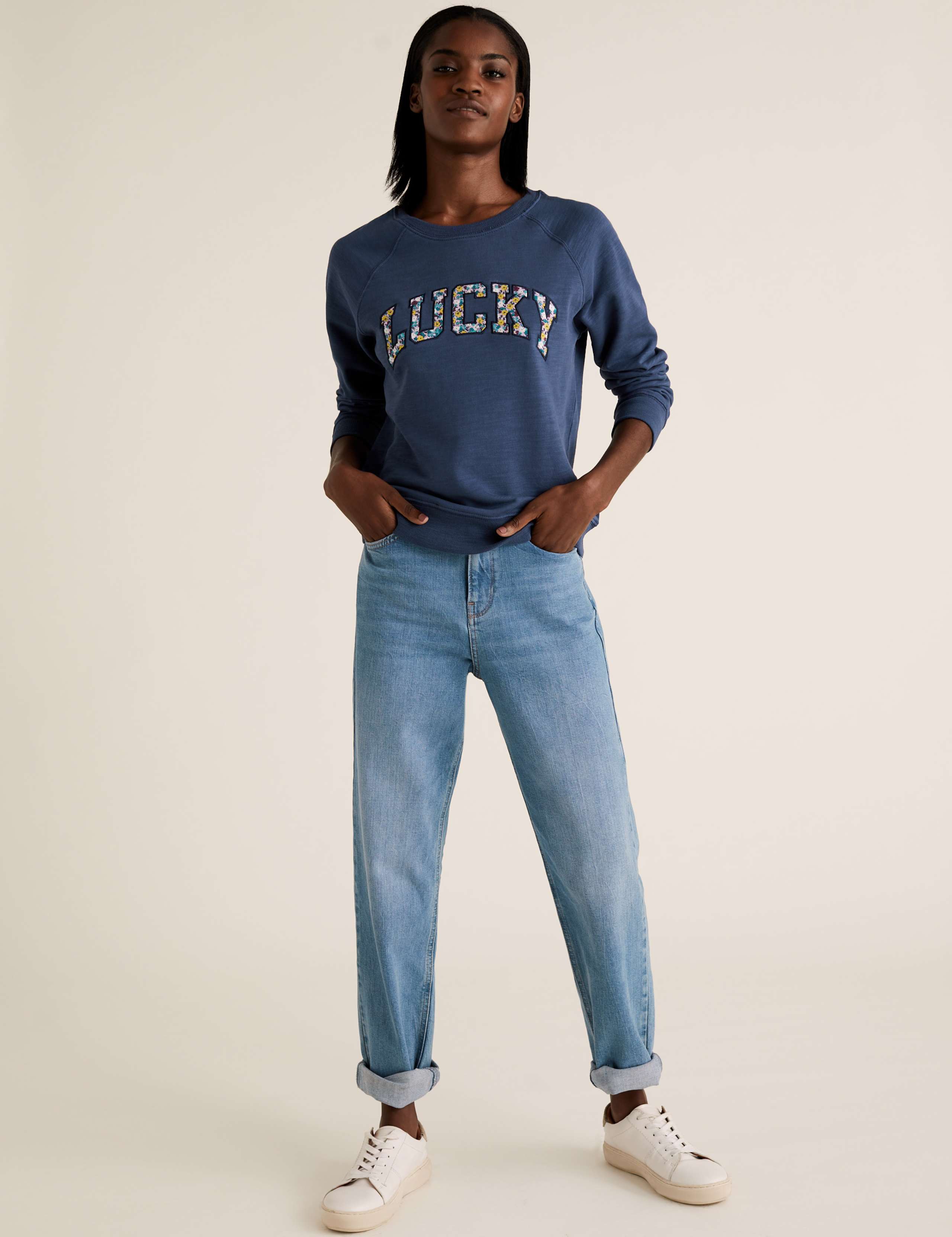 Pure Cotton Lucky Slogan Relaxed Sweatshirt 3 of 5