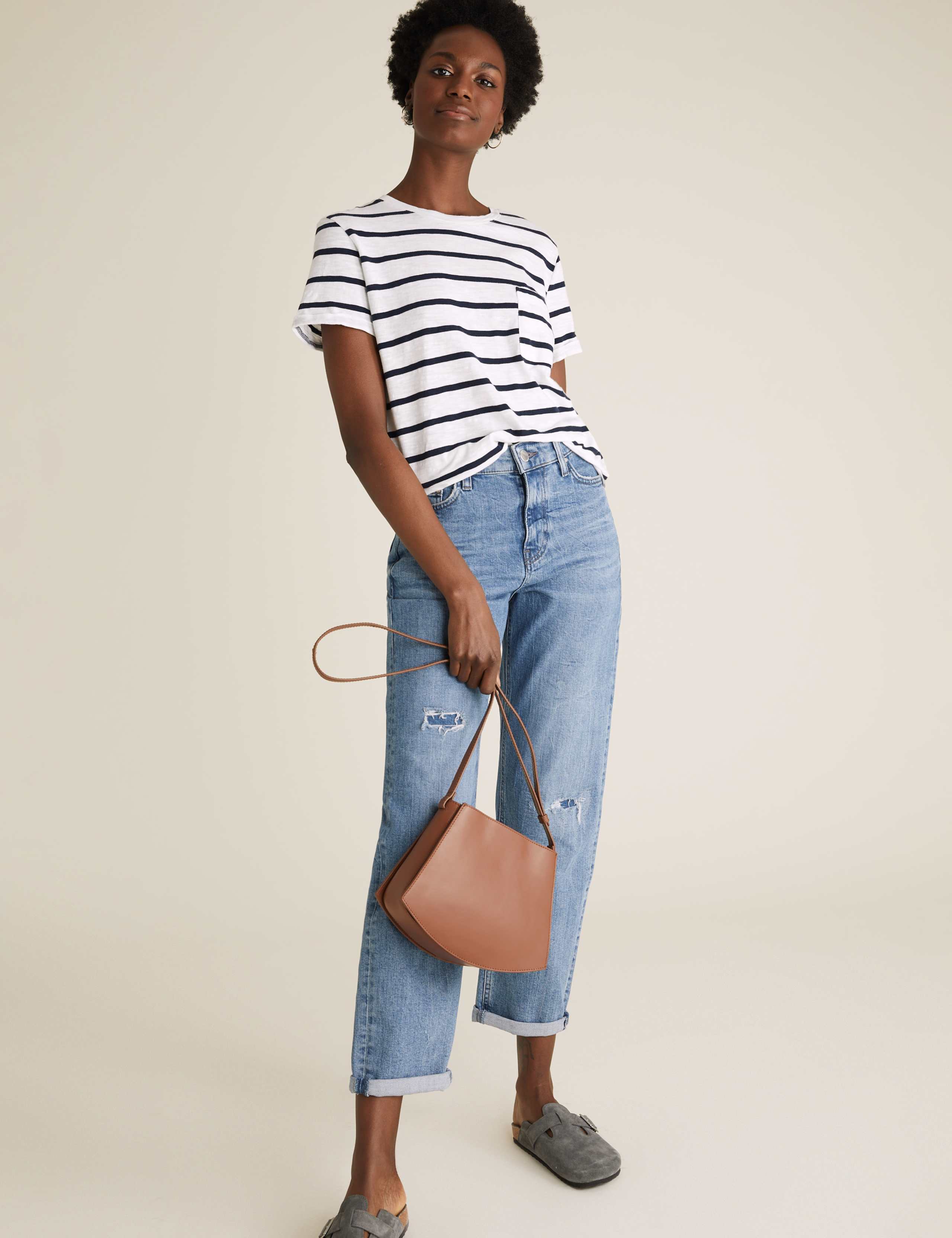 Pure Cotton Striped Crew Neck T-Shirt 1 of 5