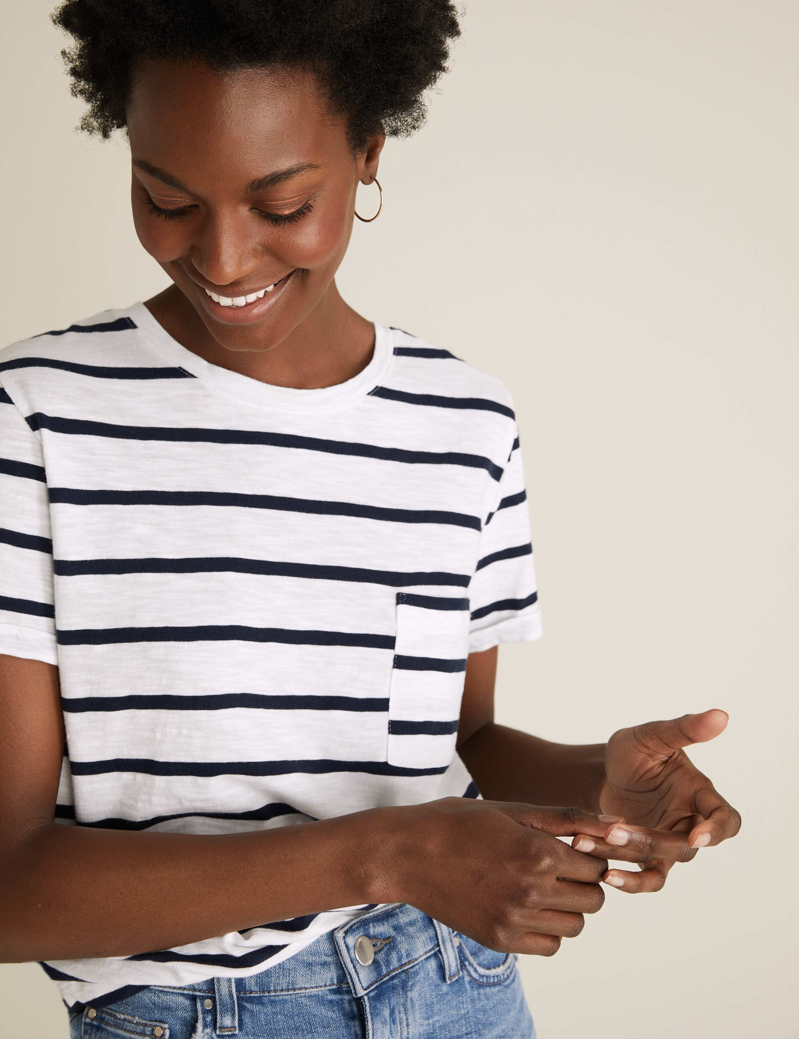 Pure Cotton Striped Crew Neck T-Shirt 4 of 5