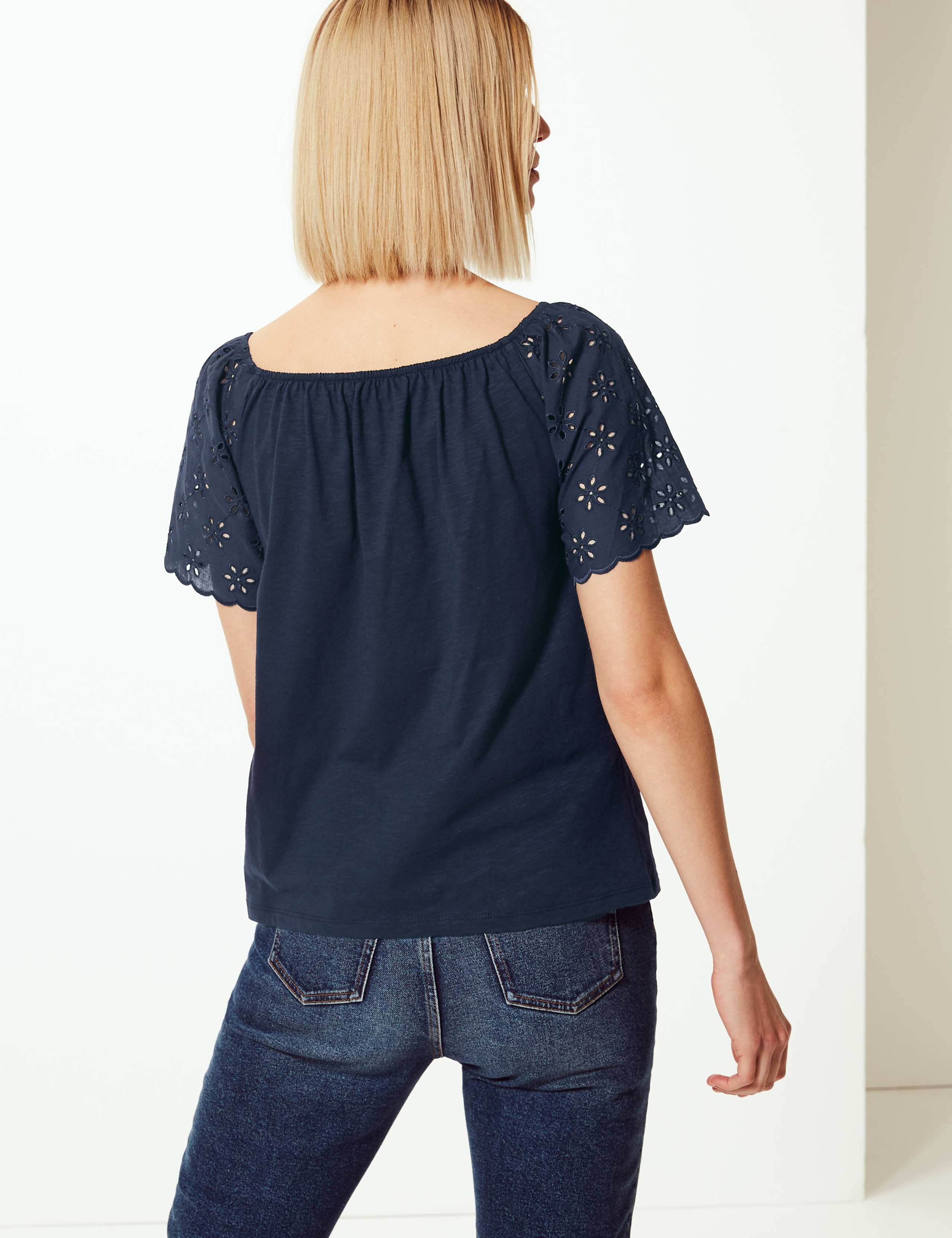 Pure Cotton Embroidered Regular Bardot Top 3 of 4