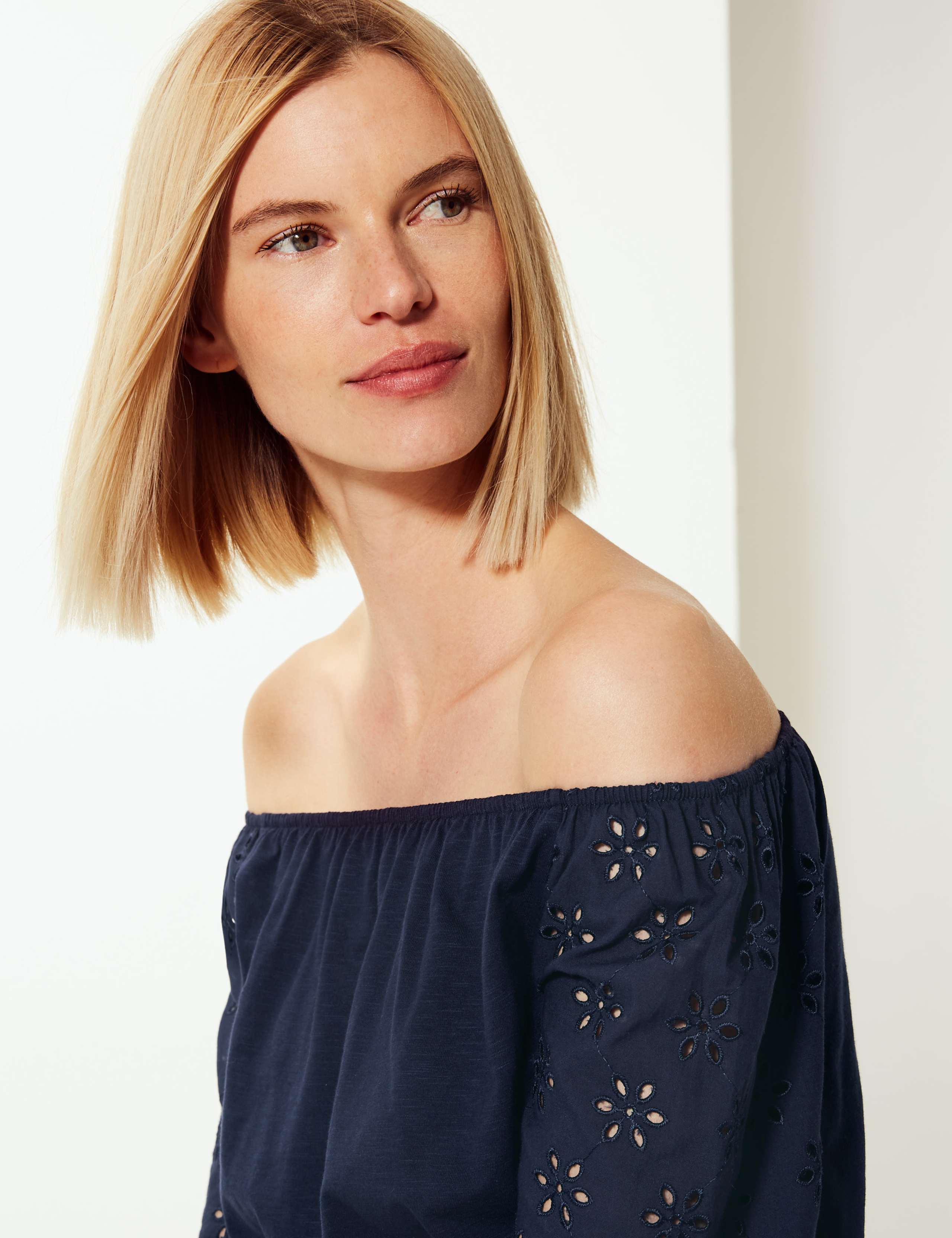 Pure Cotton Embroidered Regular Bardot Top 4 of 4