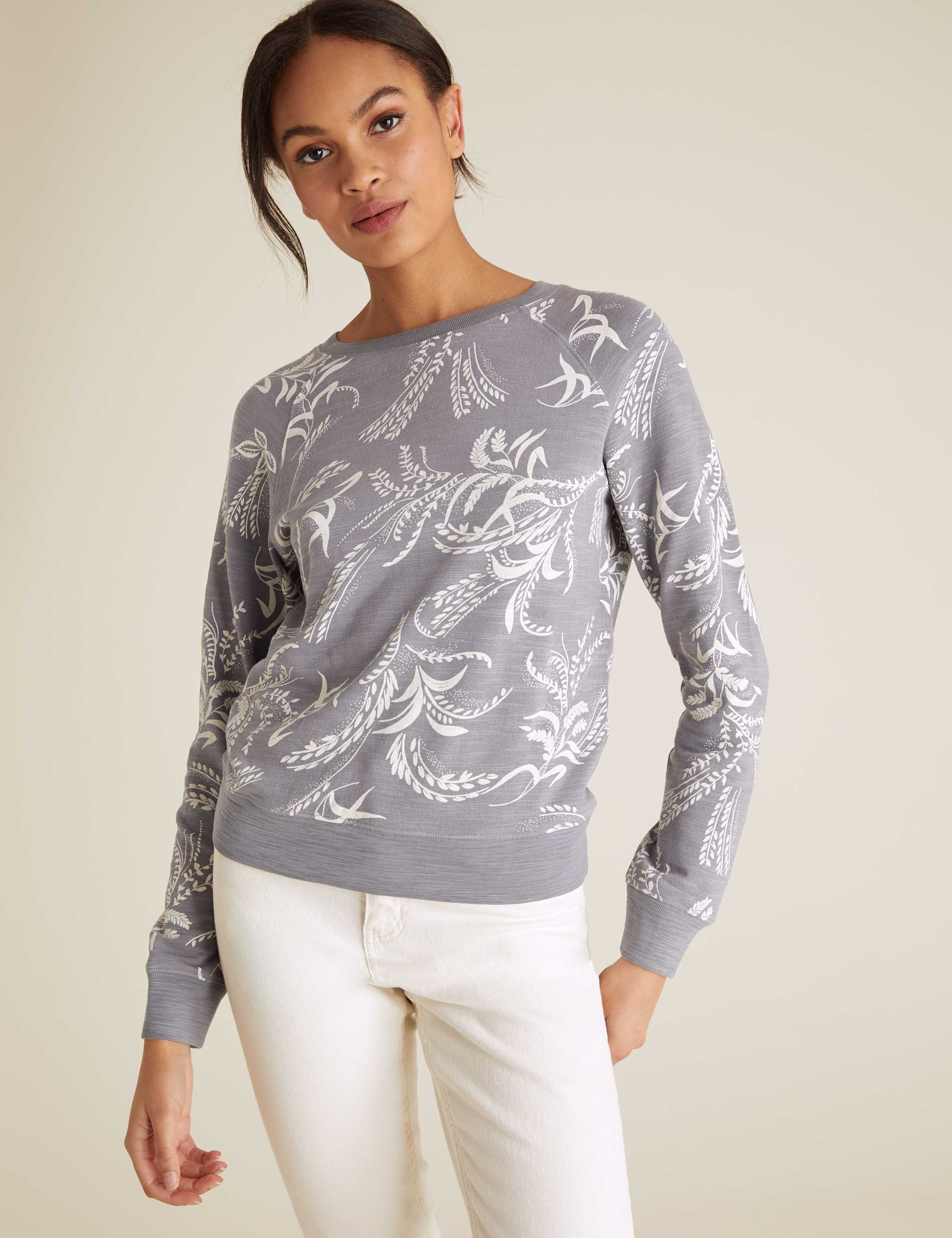 Pure Cotton Floral Crew Neck Sweatshirt 1 of 5