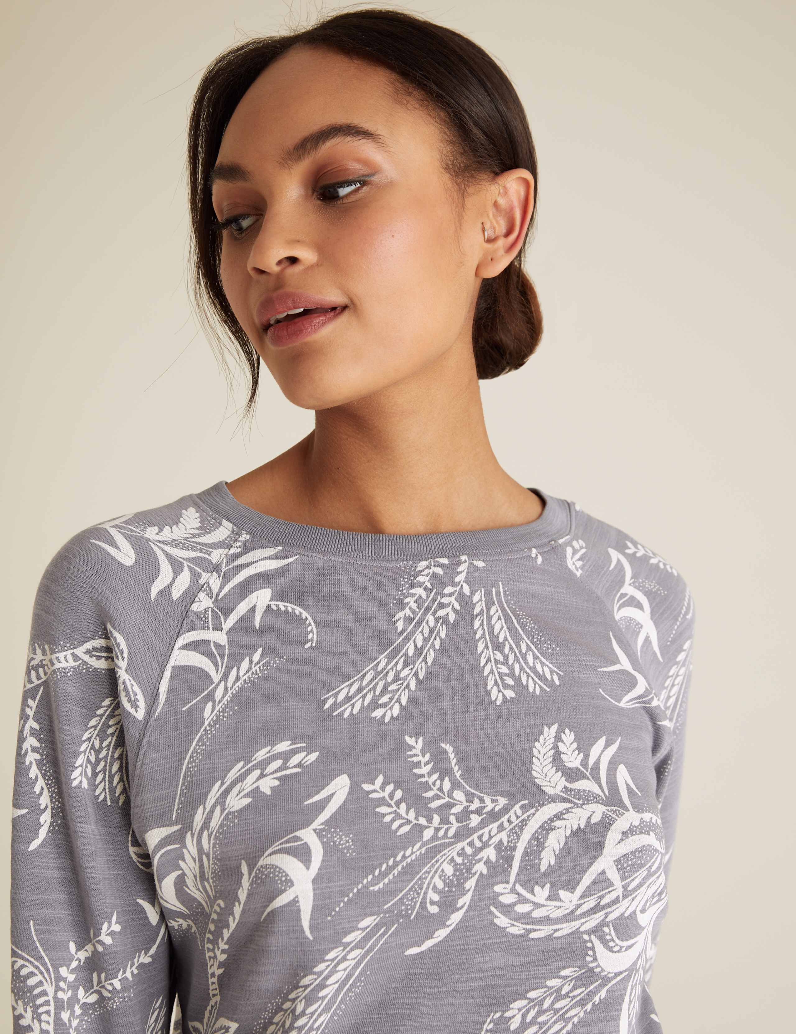 Pure Cotton Floral Crew Neck Sweatshirt 3 of 5