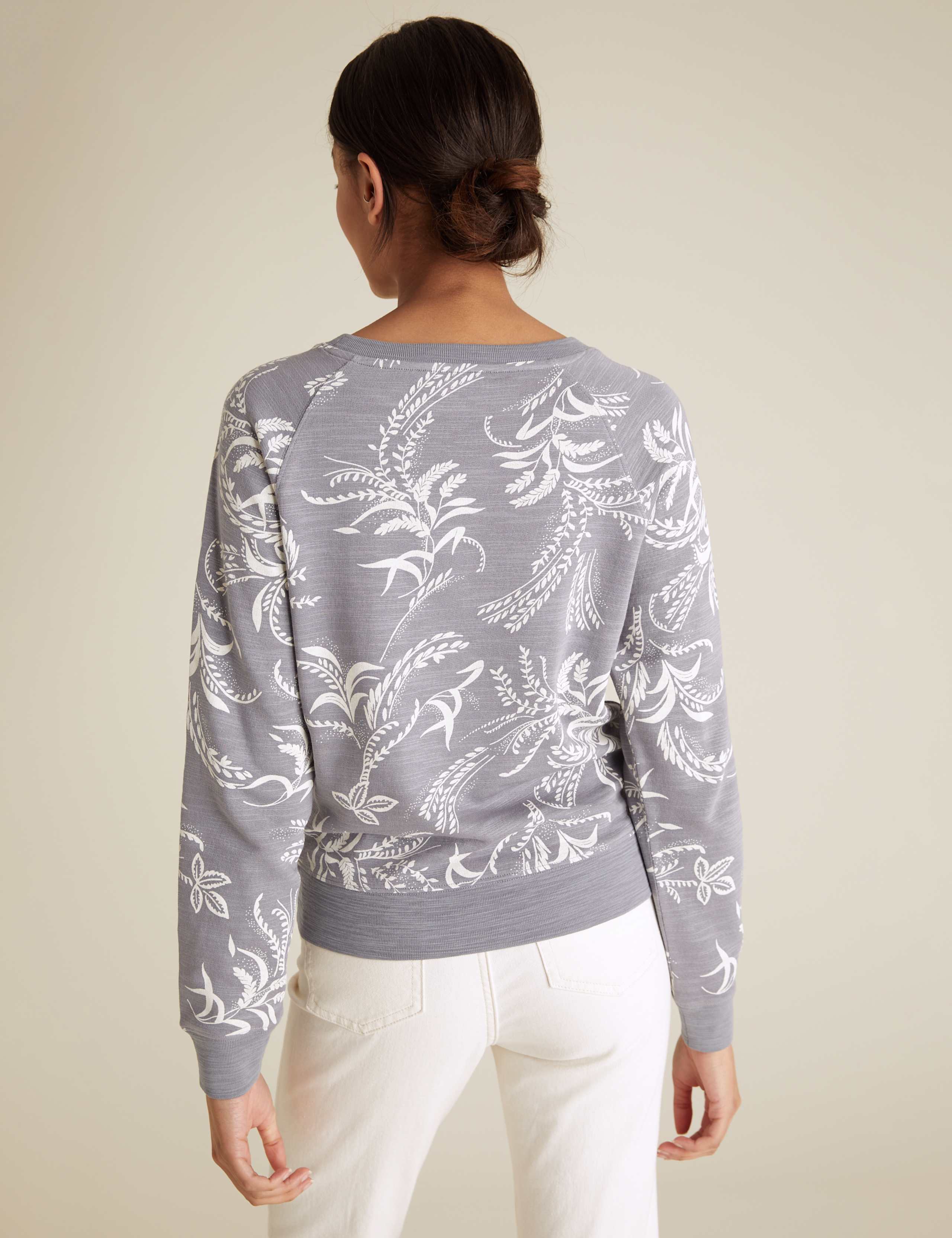 Pure Cotton Floral Crew Neck Sweatshirt 4 of 5