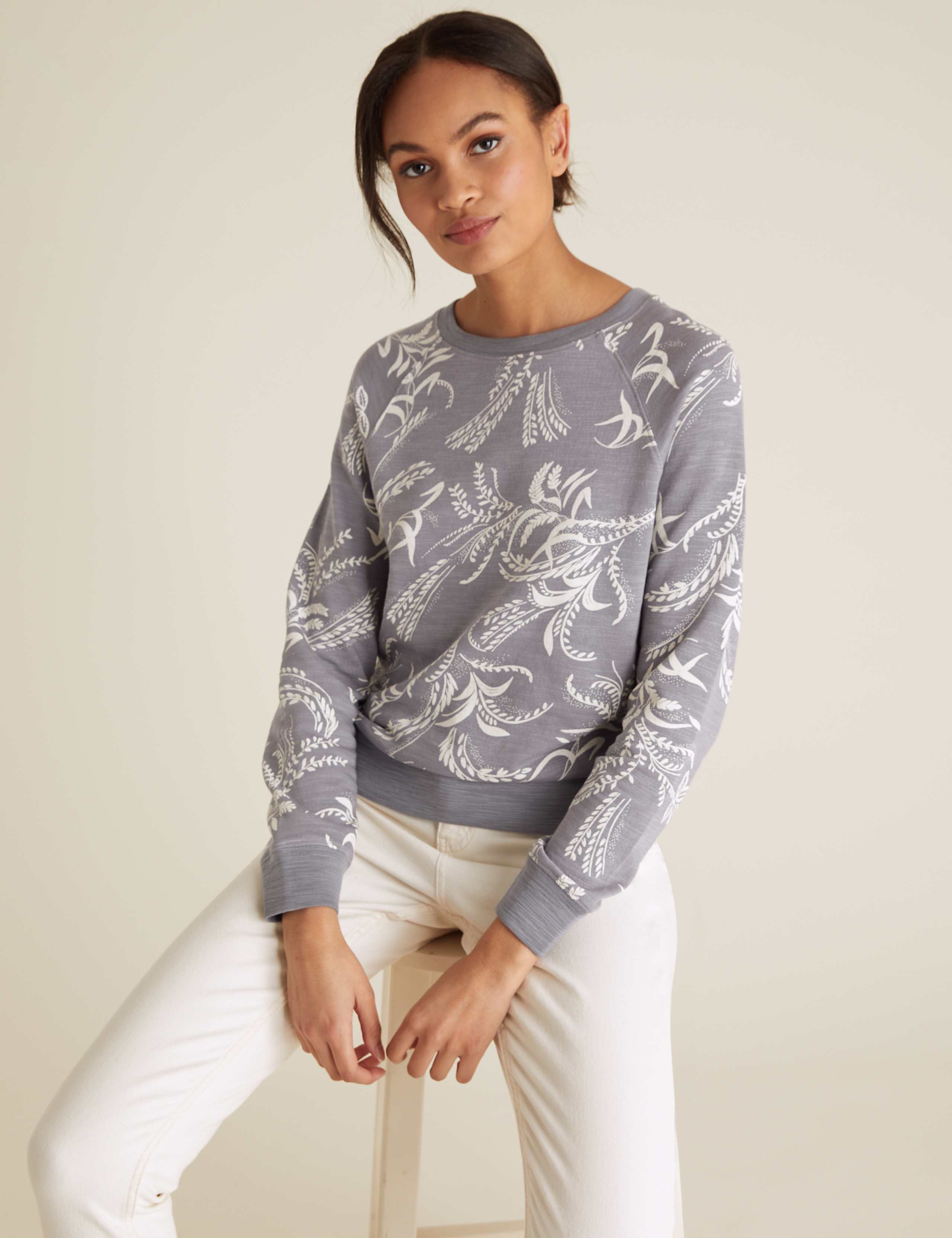 Pure Cotton Floral Crew Neck Sweatshirt 5 of 5