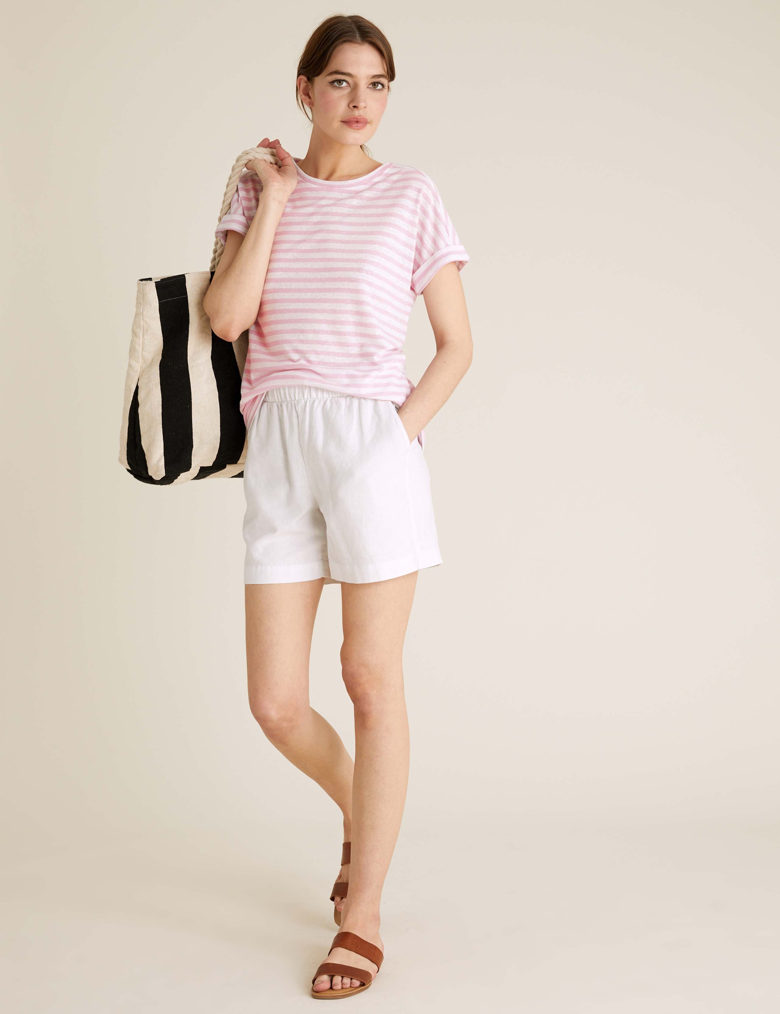 Linen Striped Crew Neck T-Shirt 1 of 5