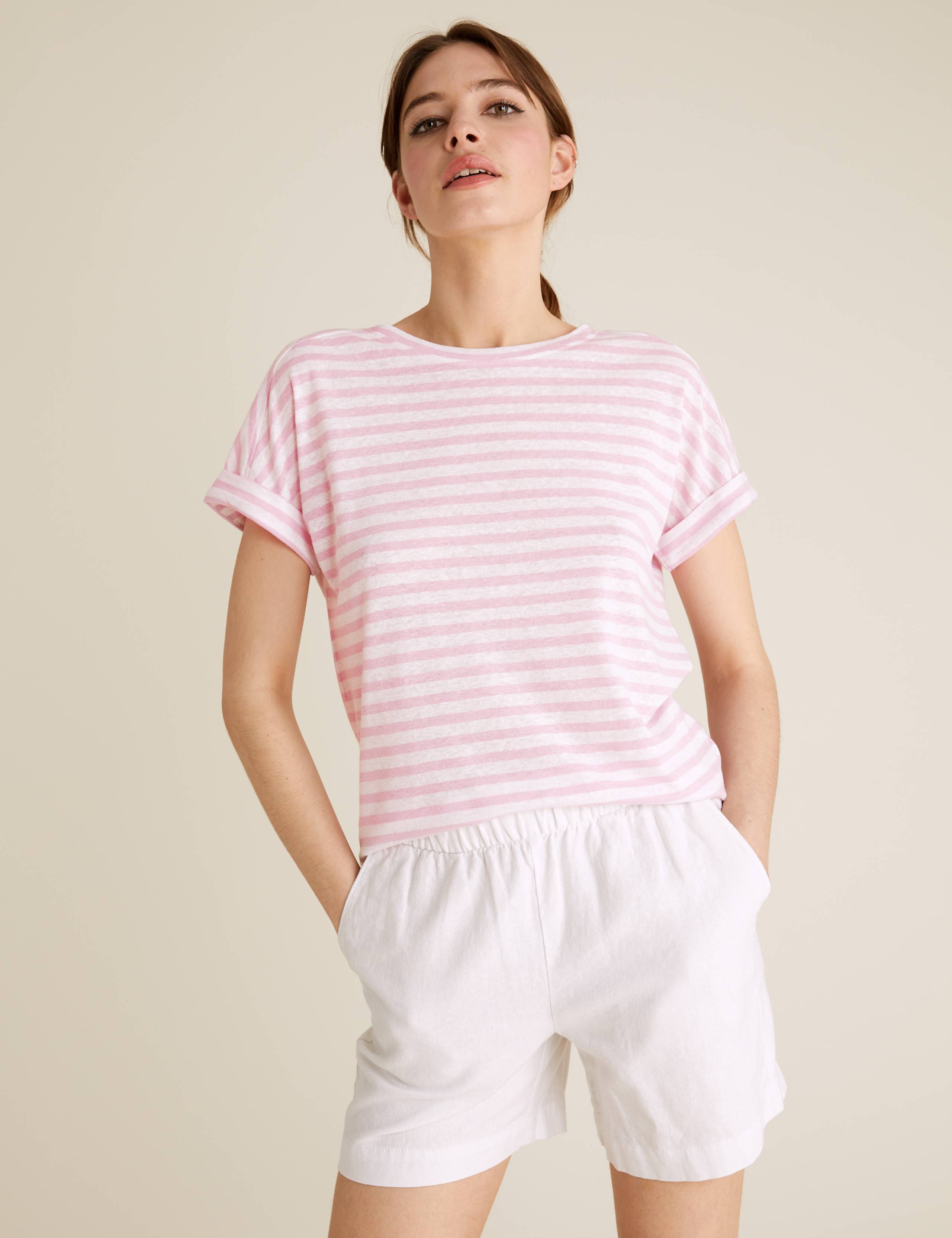 Linen Striped Crew Neck T-Shirt 3 of 5