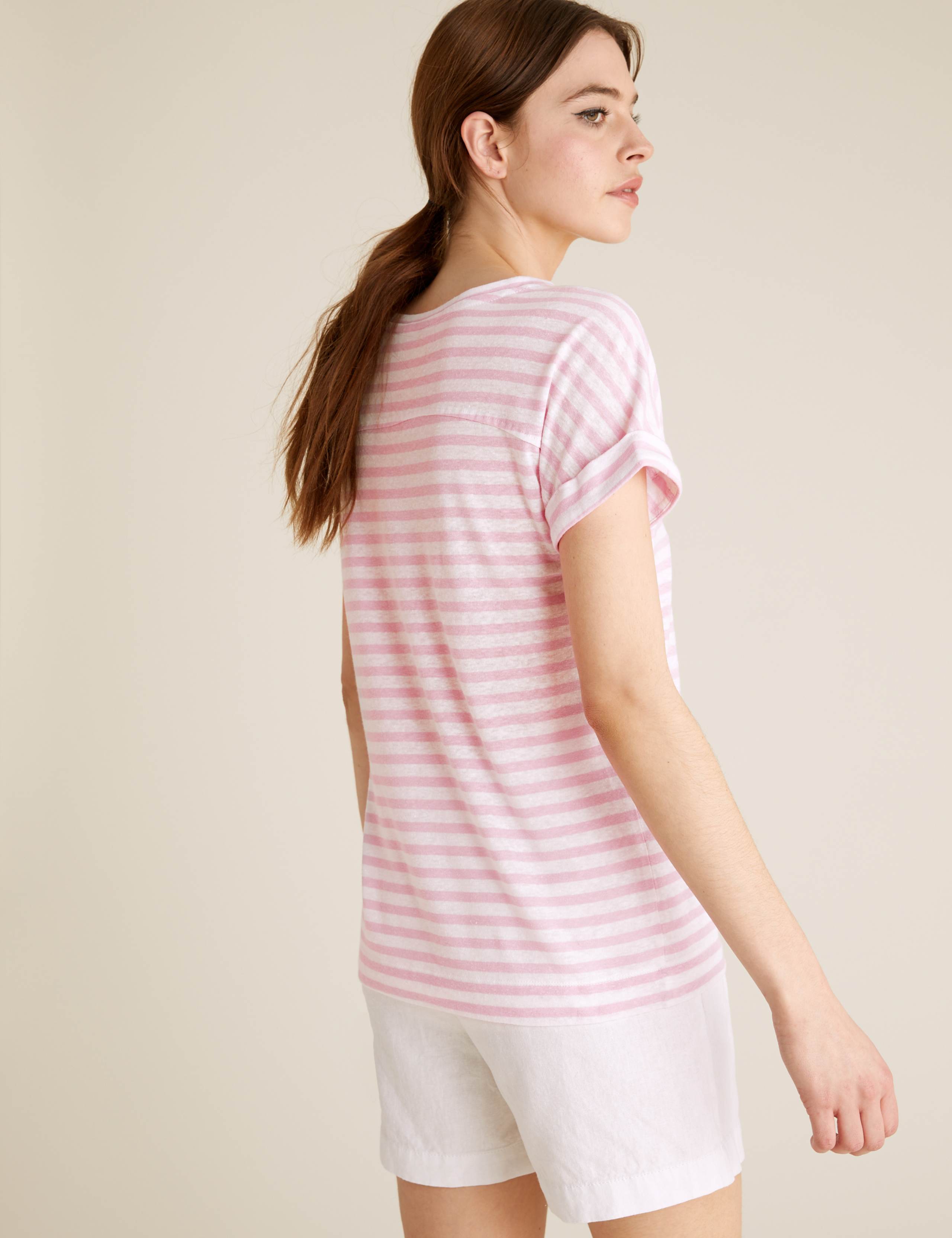 Linen Striped Crew Neck T-Shirt 4 of 5