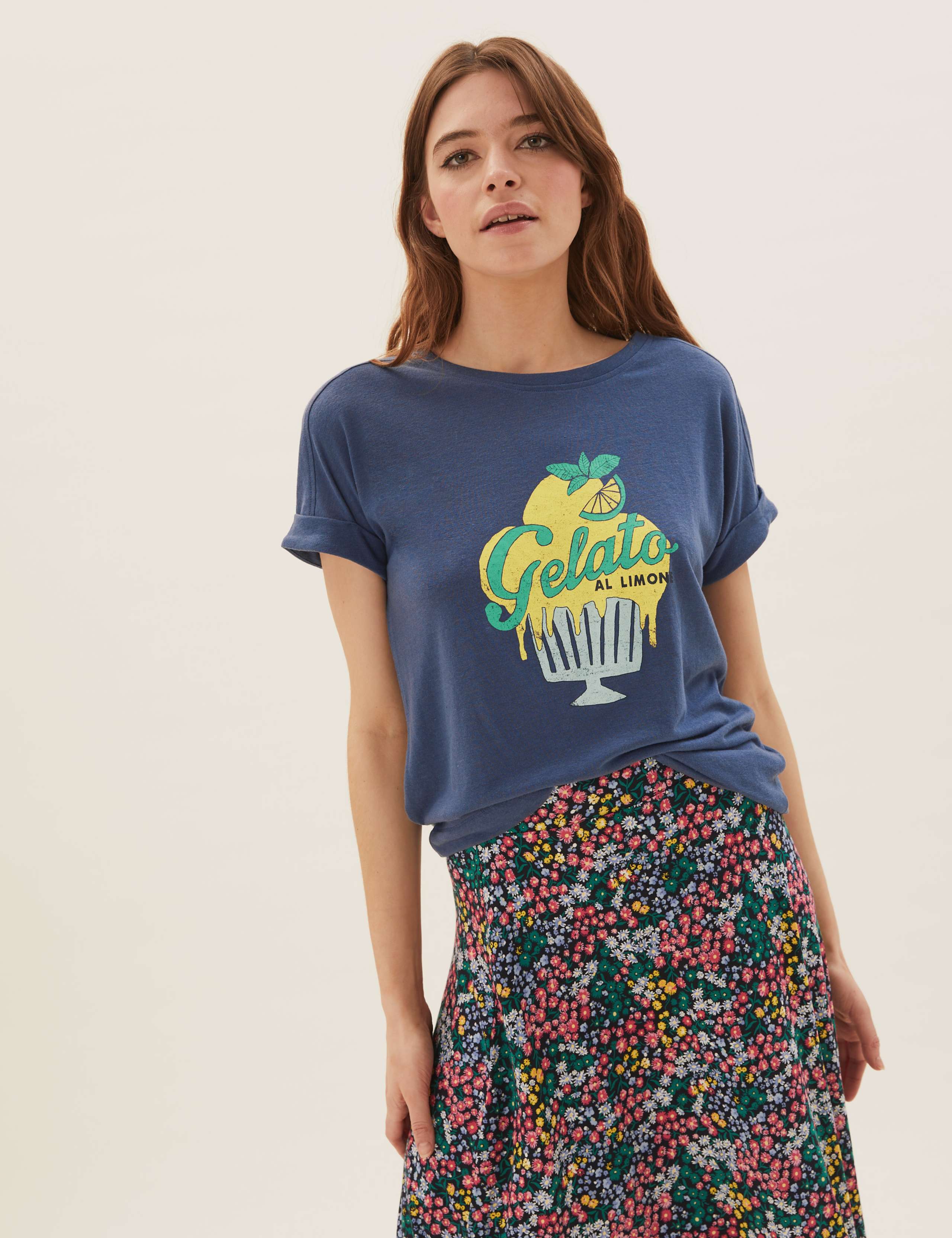Linen Bring On Sunshine Slogan T-Shirt 1 of 4