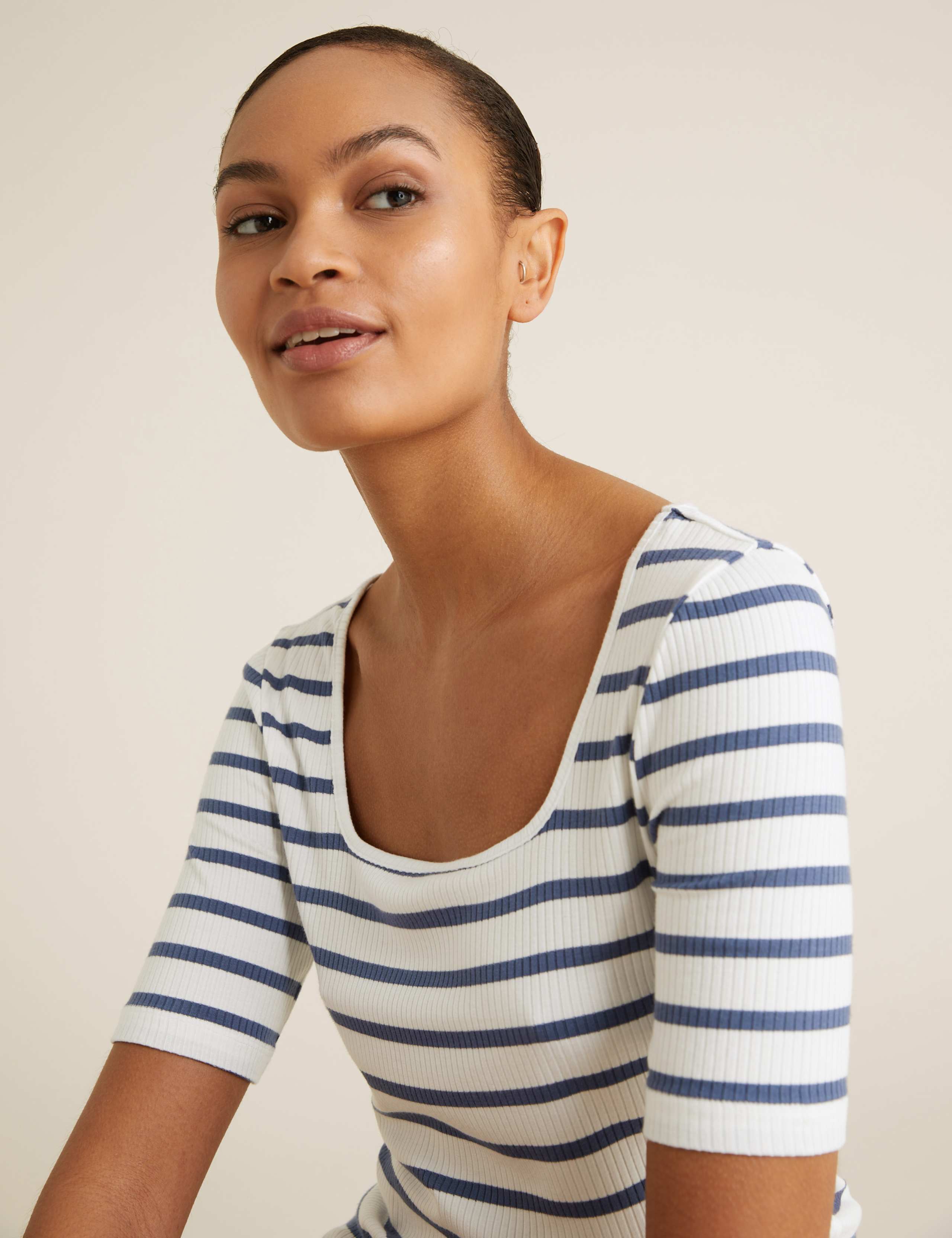 Striped Square Neck T-Shirt 1 of 5