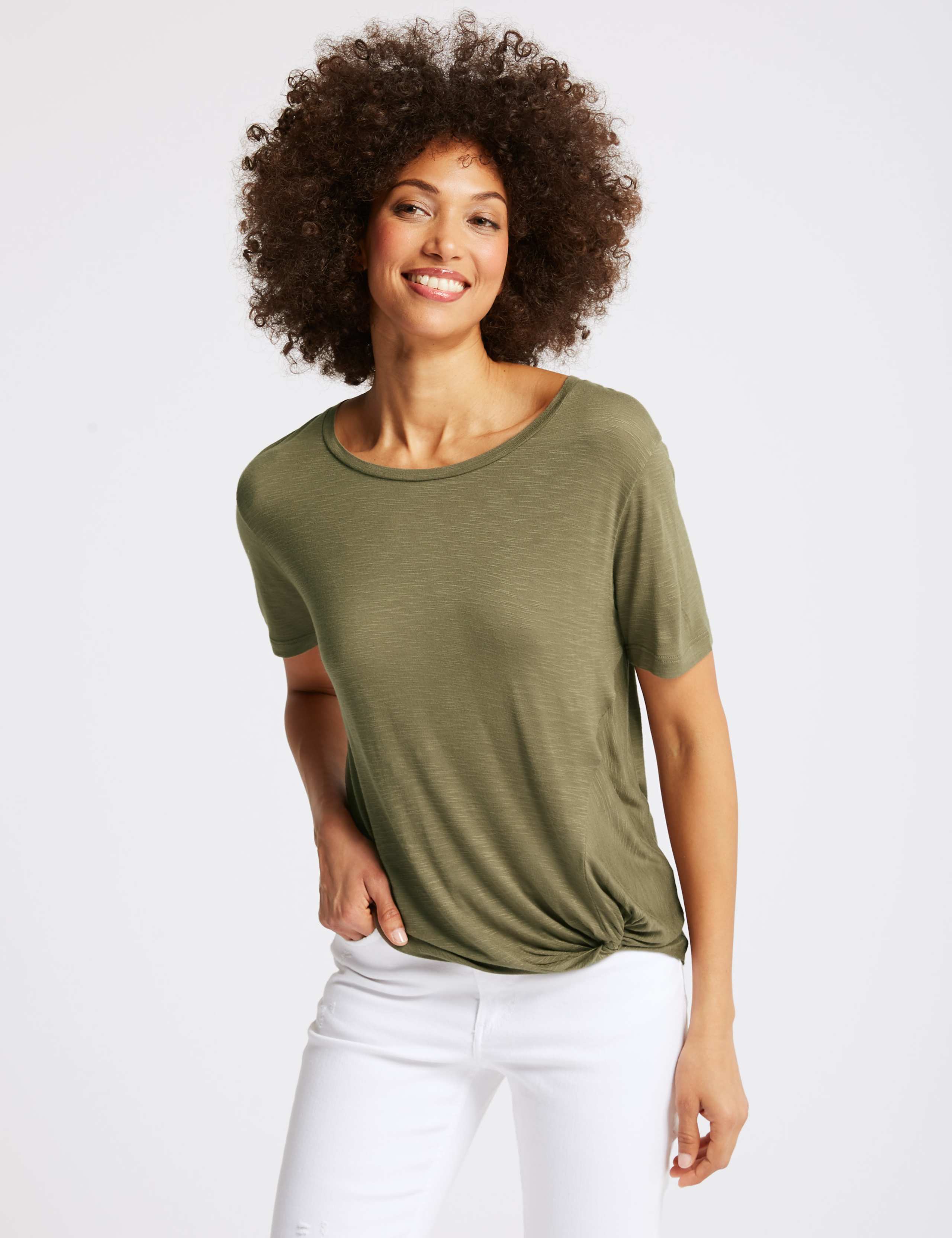 Knot Front Round Neck Short Sleeve T-Shirt 1 of 4