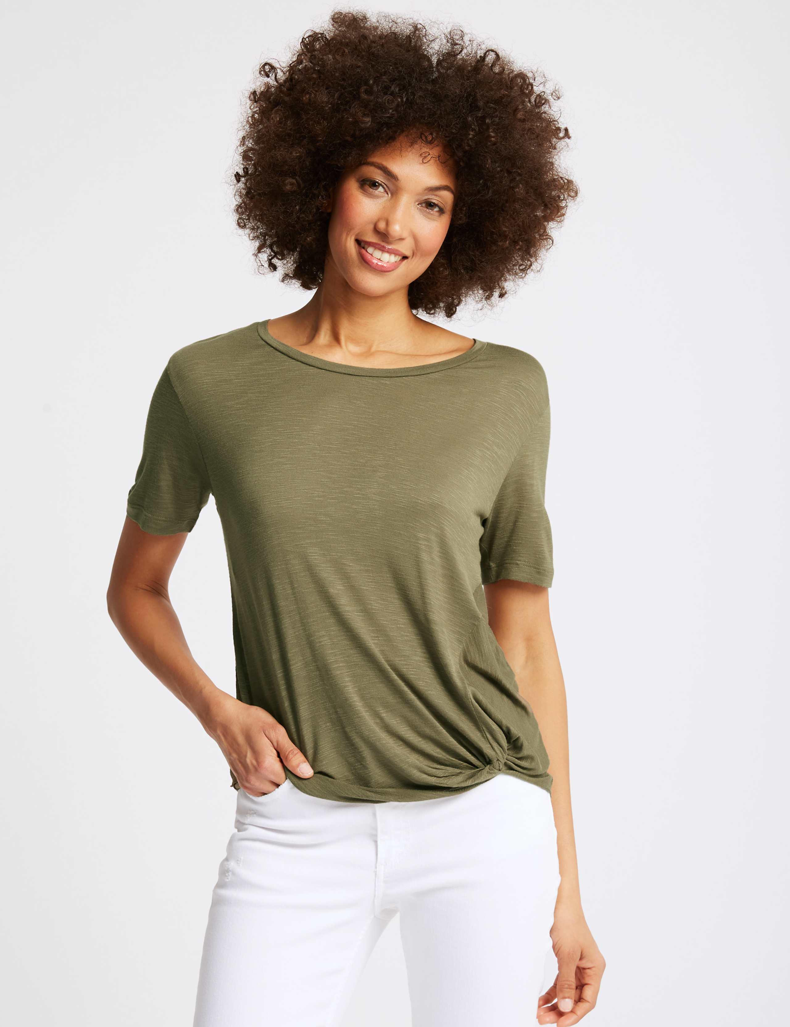 Knot Front Round Neck Short Sleeve T-Shirt 2 of 4