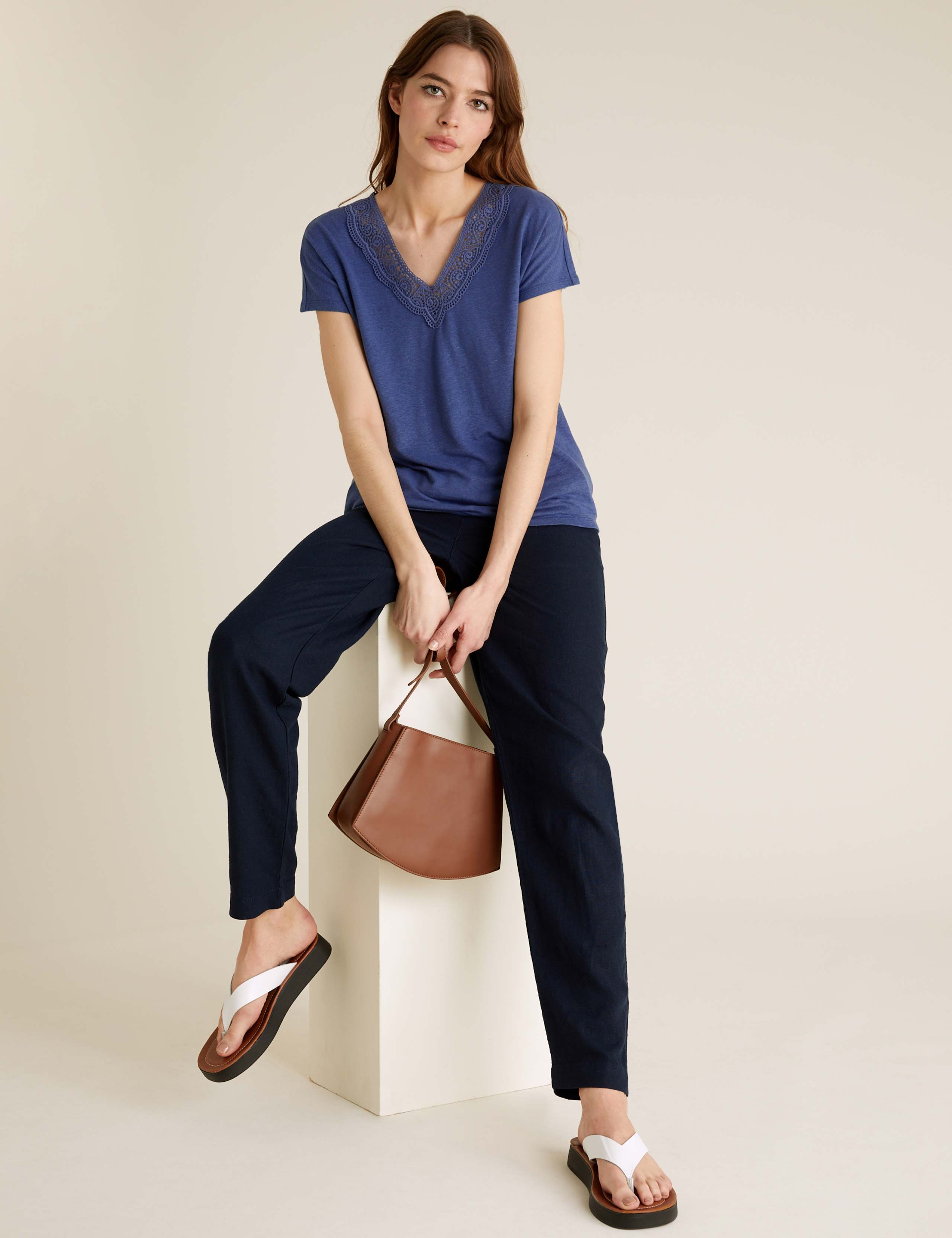 Linen V-Neck Relaxed T-Shirt 1 of 5
