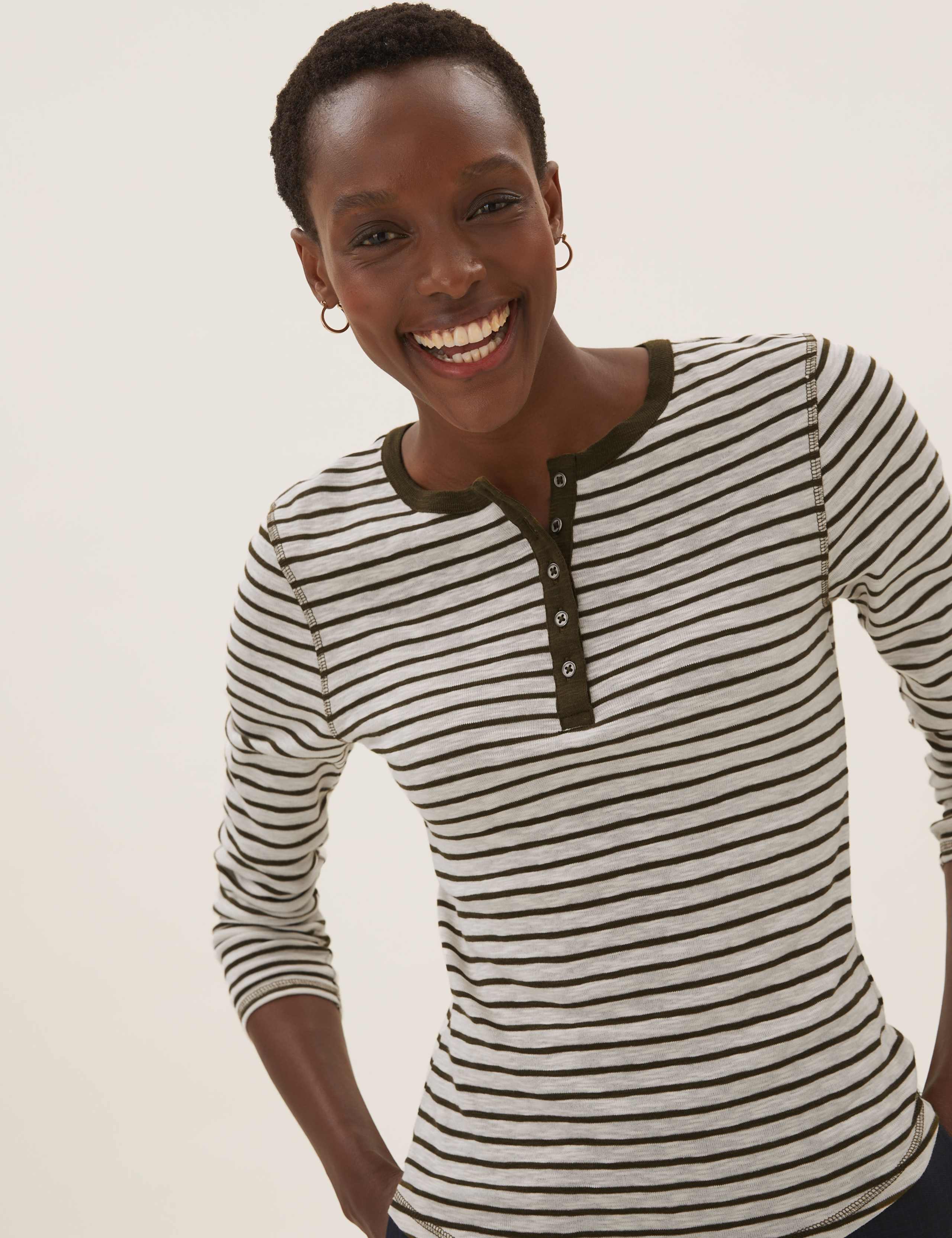 Pure Cotton Striped Long Sleeve Henley Top 3 of 4