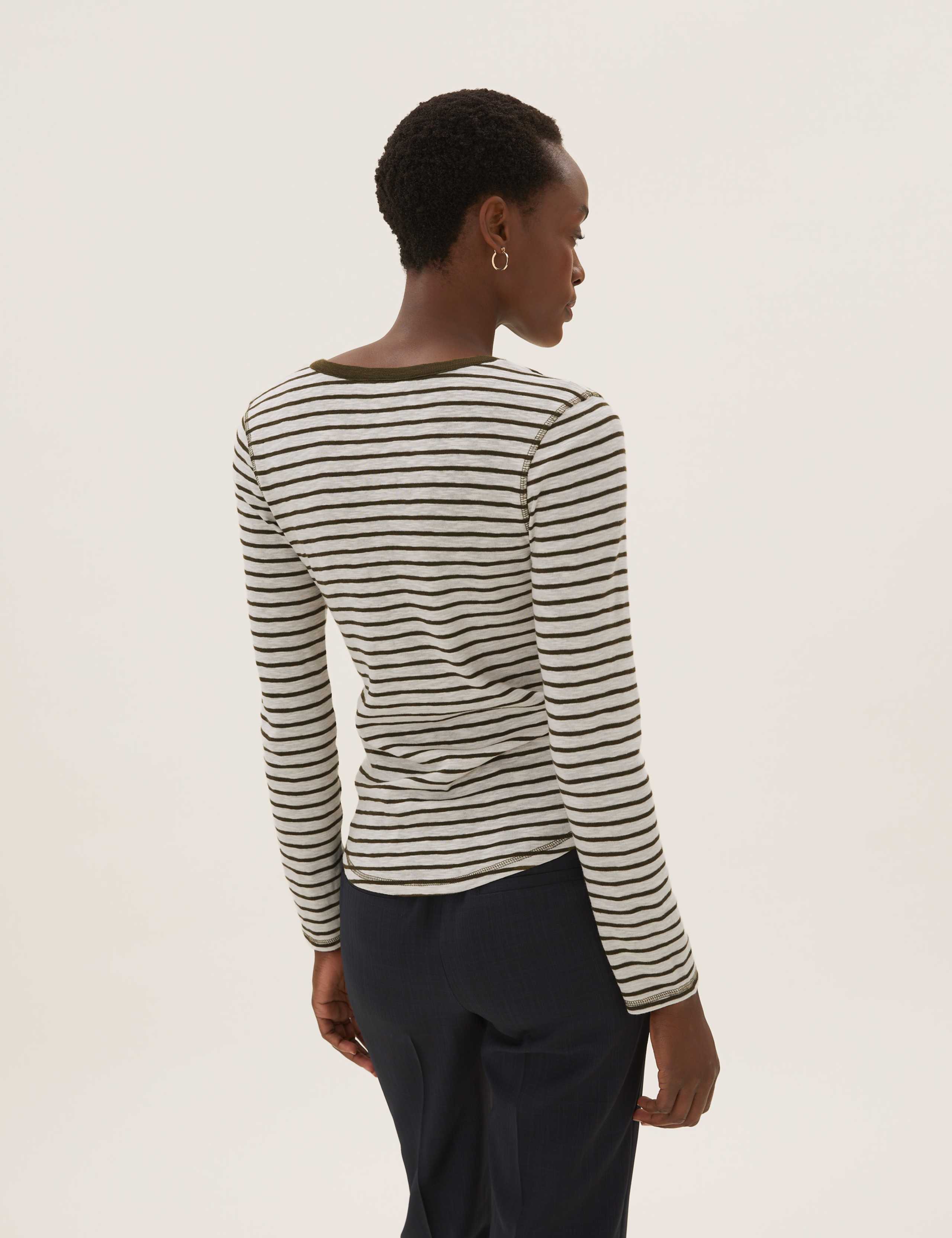 Pure Cotton Striped Long Sleeve Henley Top 4 of 4