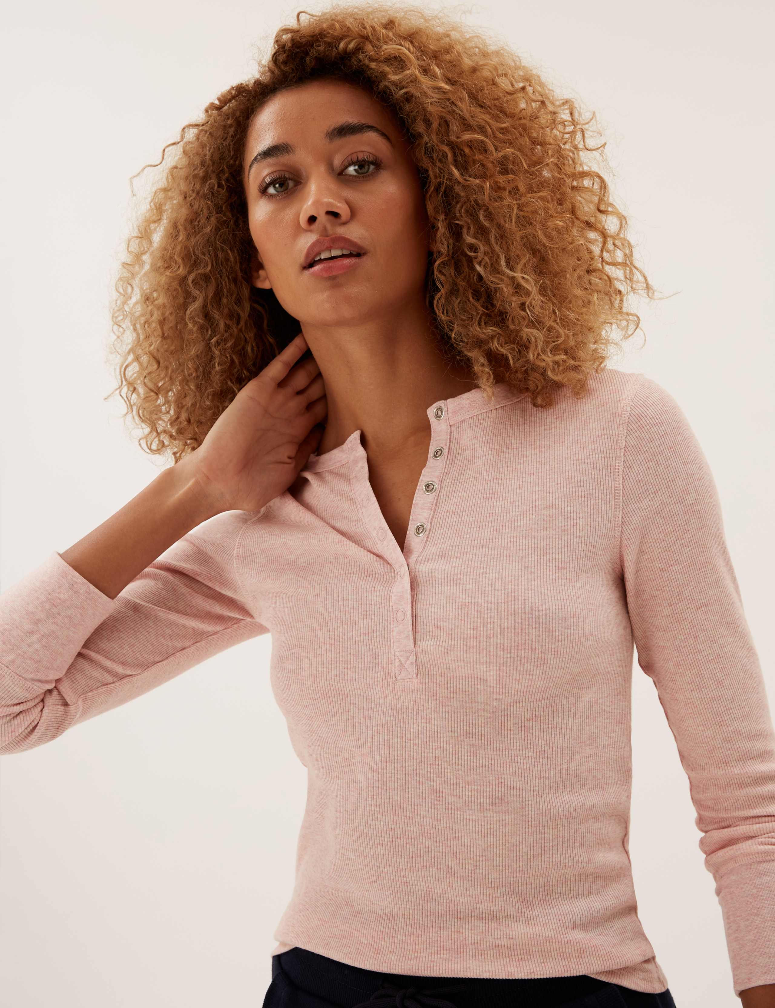 Ribbed Long Sleeve Henley Top 1 of 5