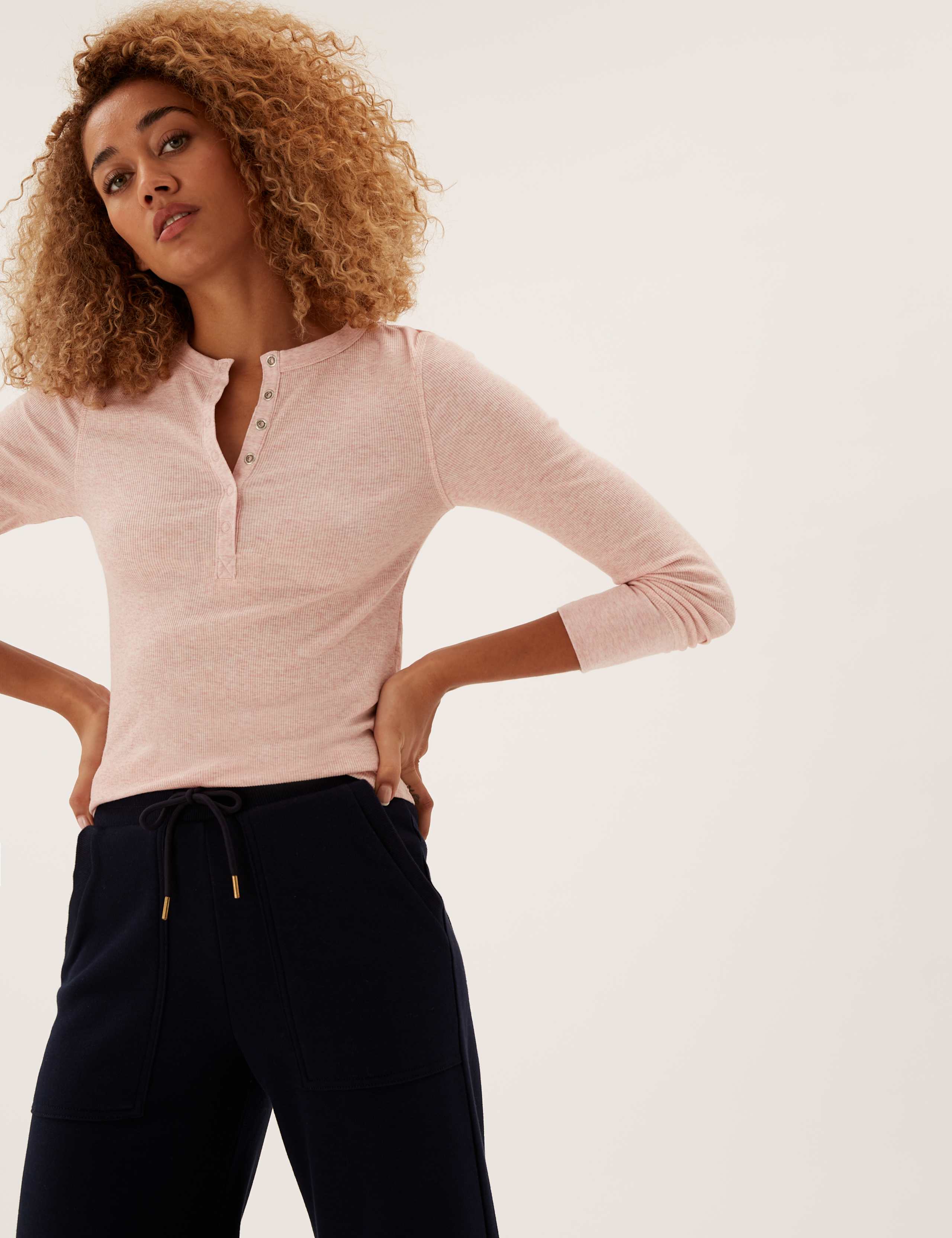 Ribbed Long Sleeve Henley Top 5 of 5