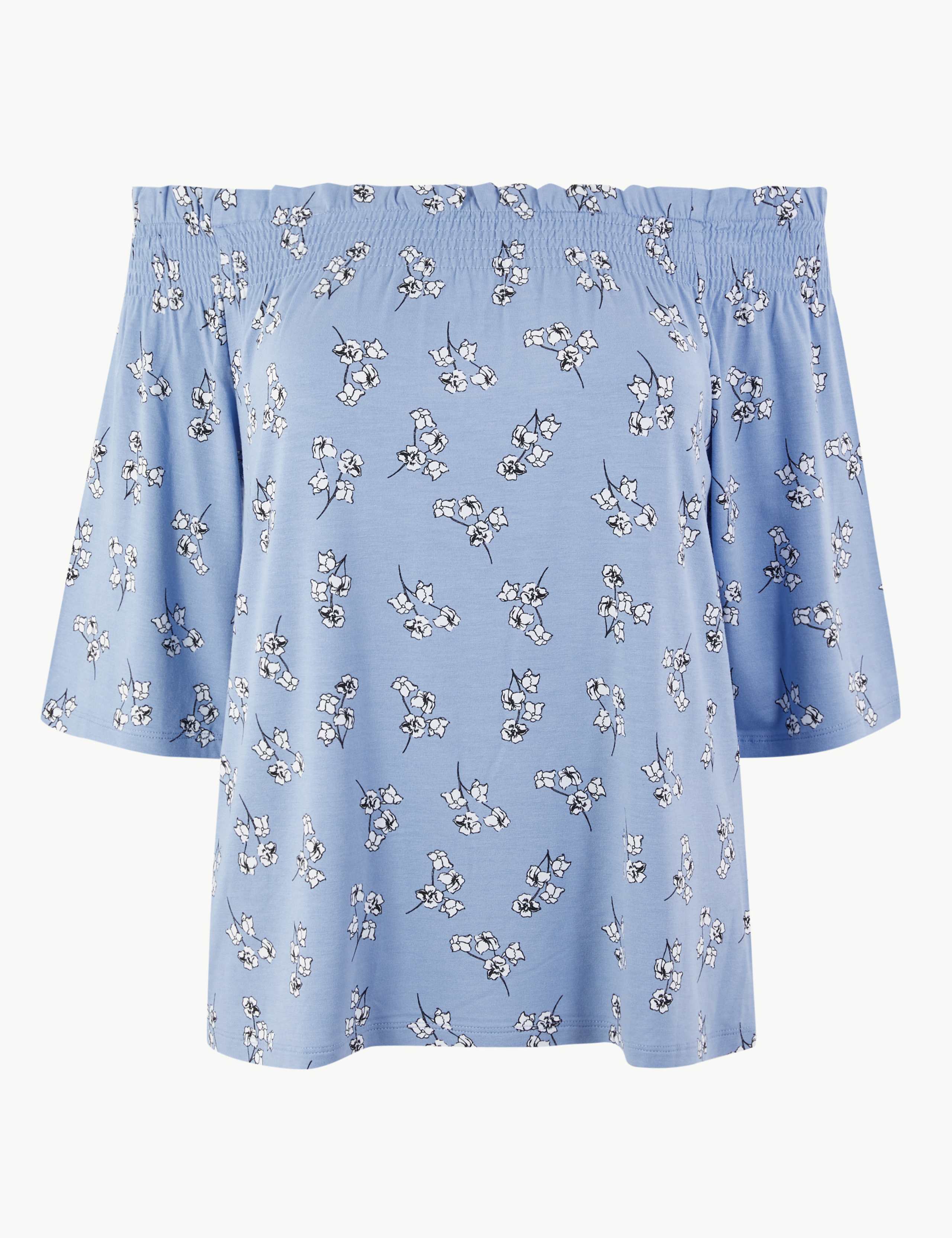 Floral Print Regular Fit Bardot Top 2 of 4