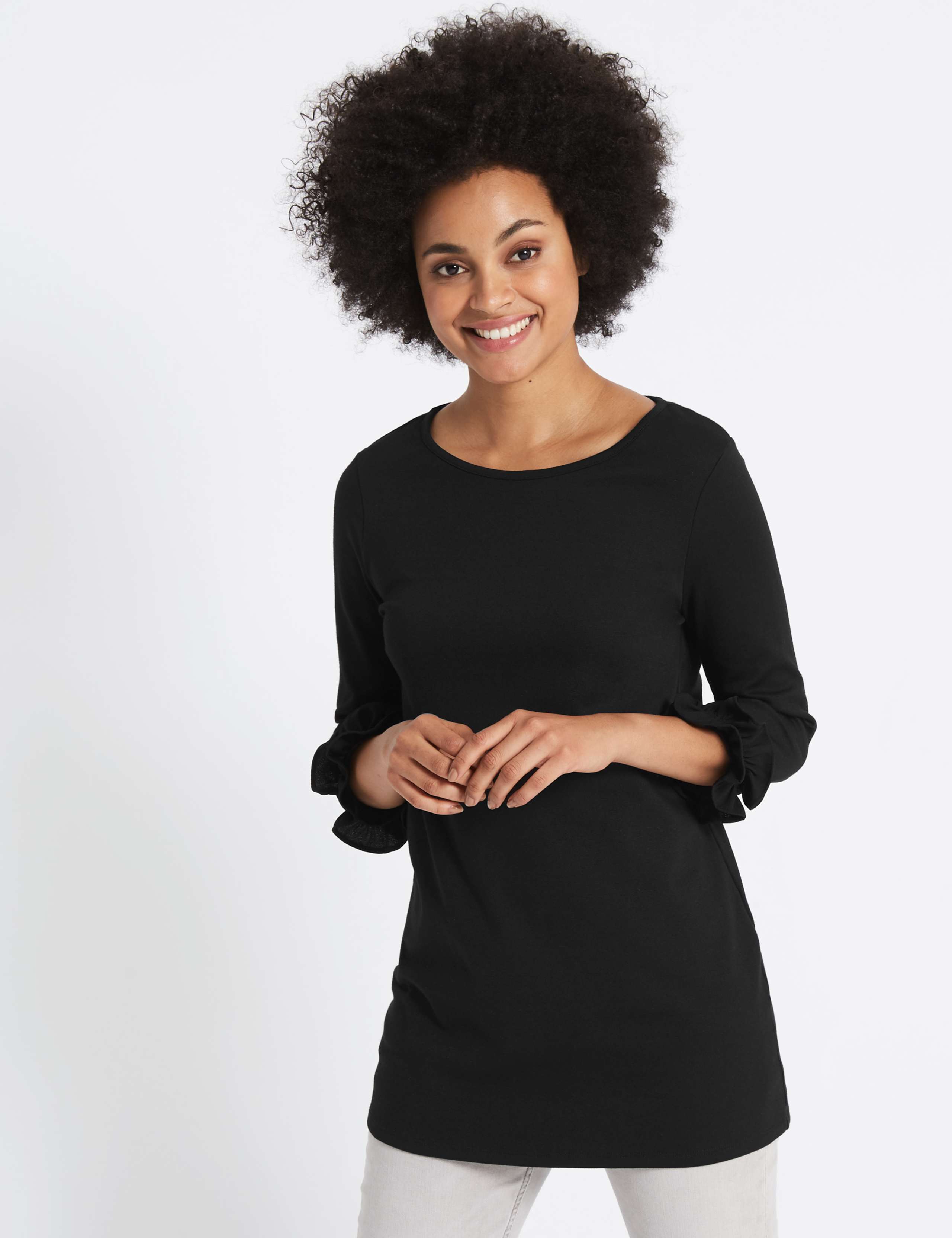 Cotton Rich Ruffle Cuff 3/4 Sleeve Tunic 1 of 5