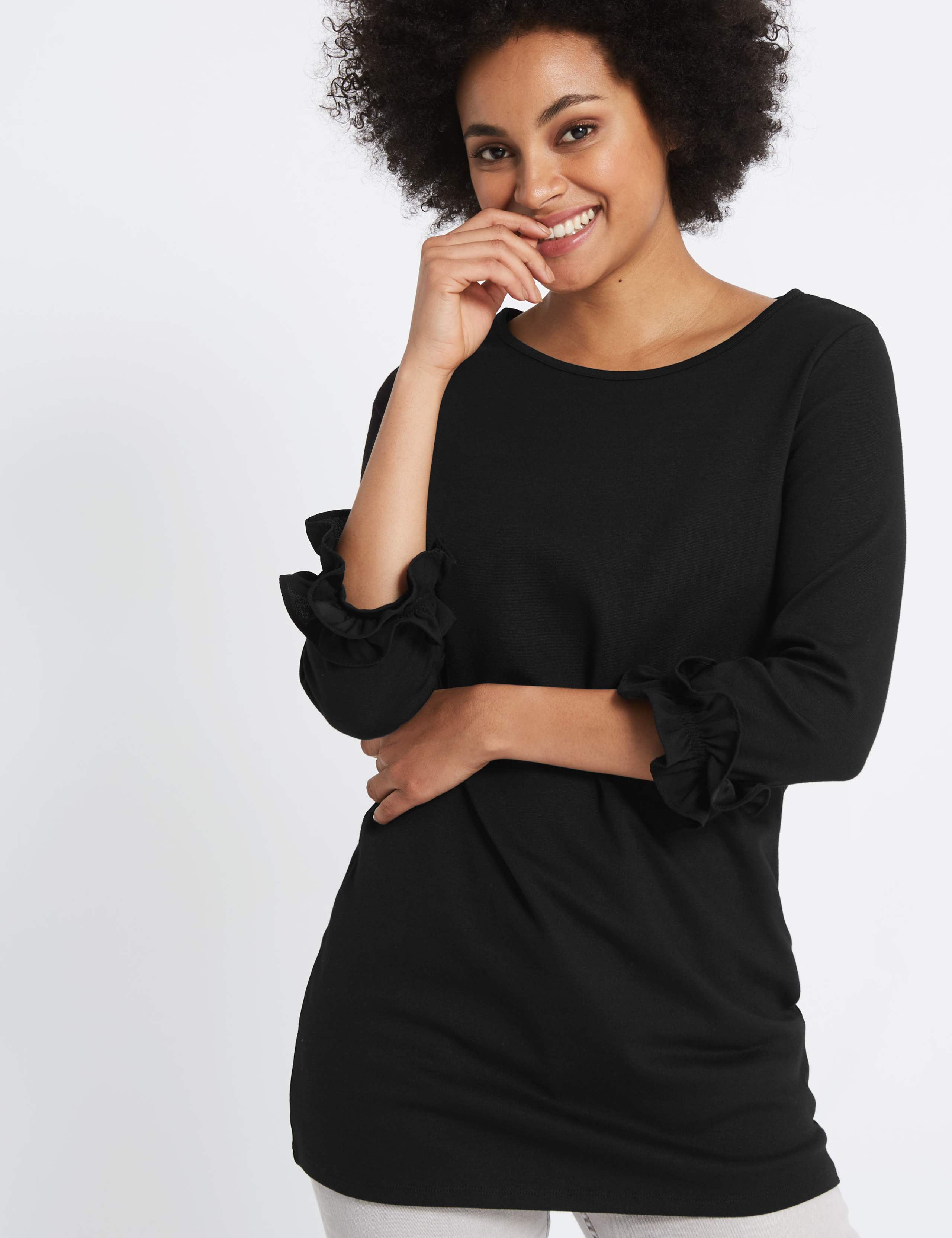 Cotton Rich Ruffle Cuff 3/4 Sleeve Tunic 3 of 5