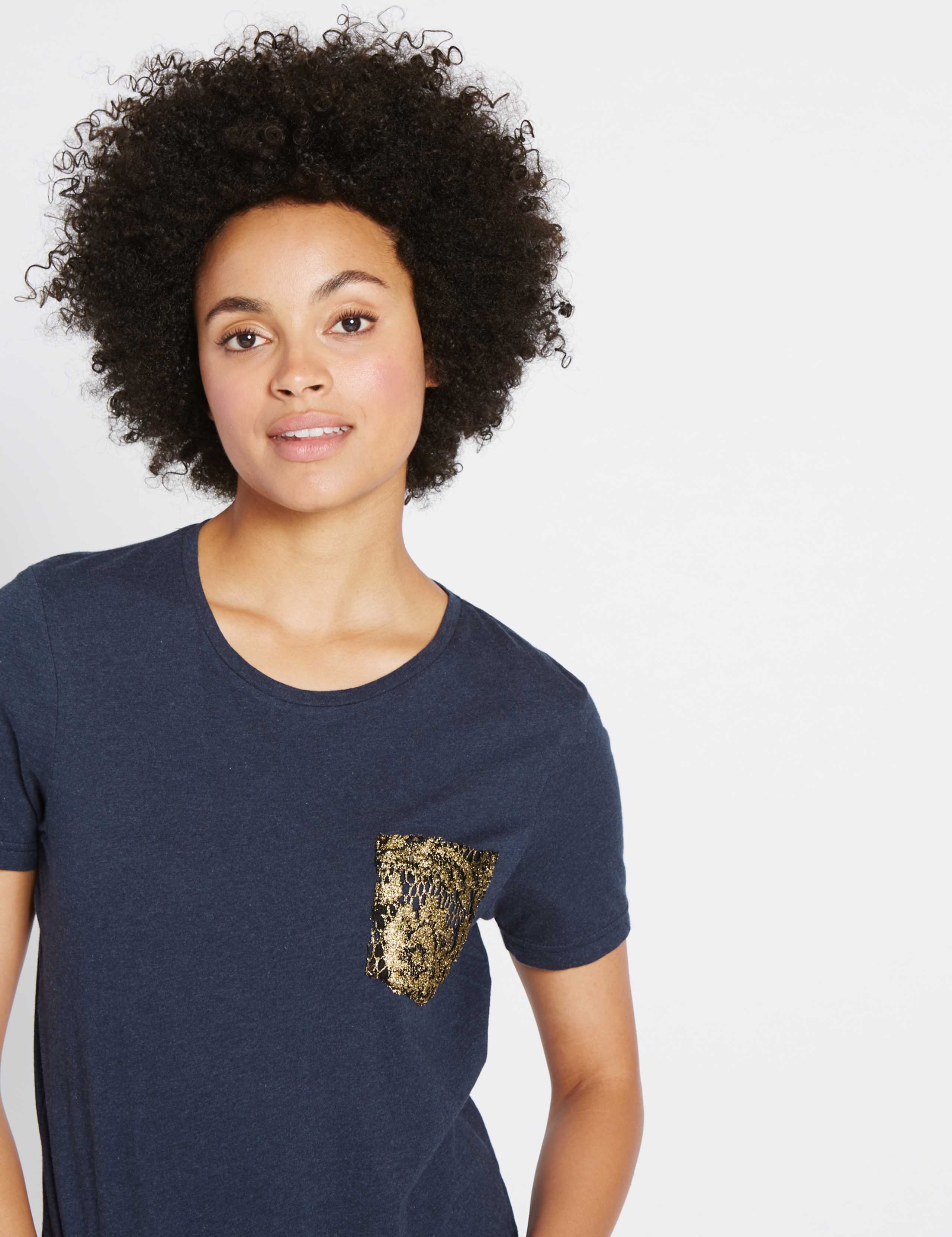 Pure Cotton Lace Pocket Short Sleeve T-Shirt 3 of 5