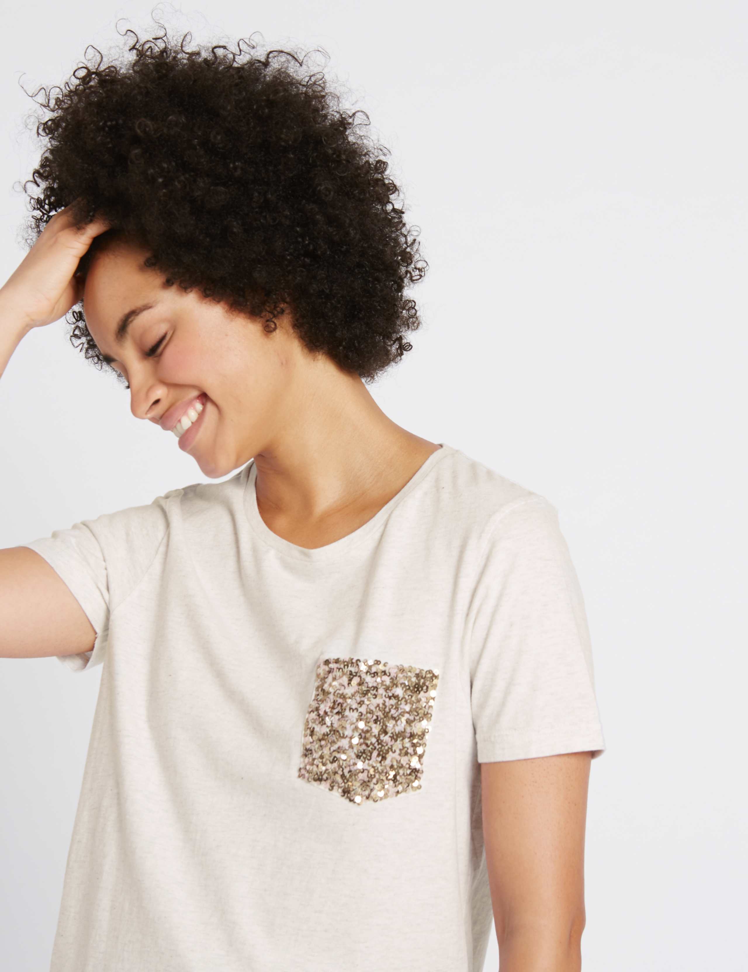 Pure Cotton Sequin Pocket T-Shirt 2 of 4