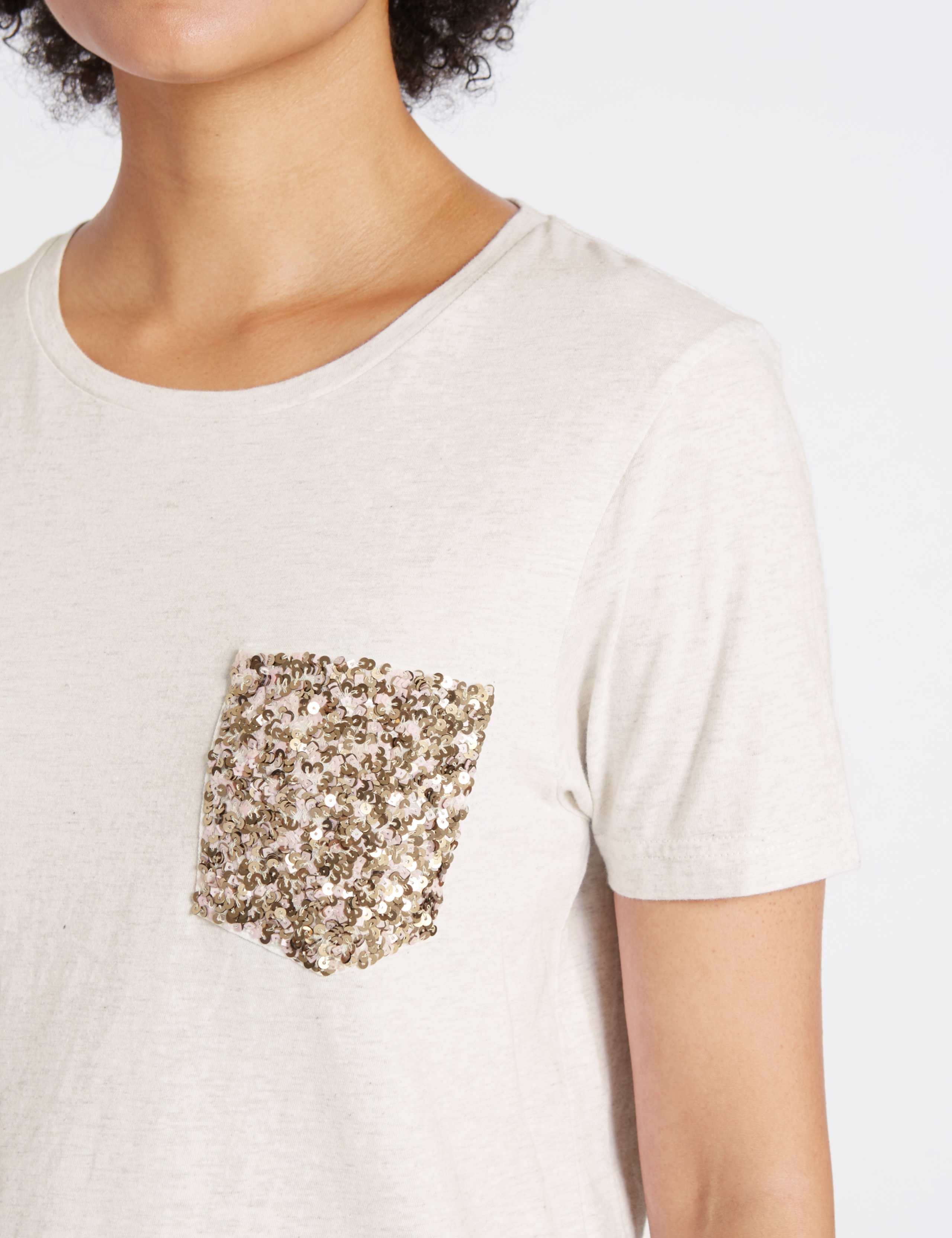 Pure Cotton Sequin Pocket T-Shirt 4 of 4