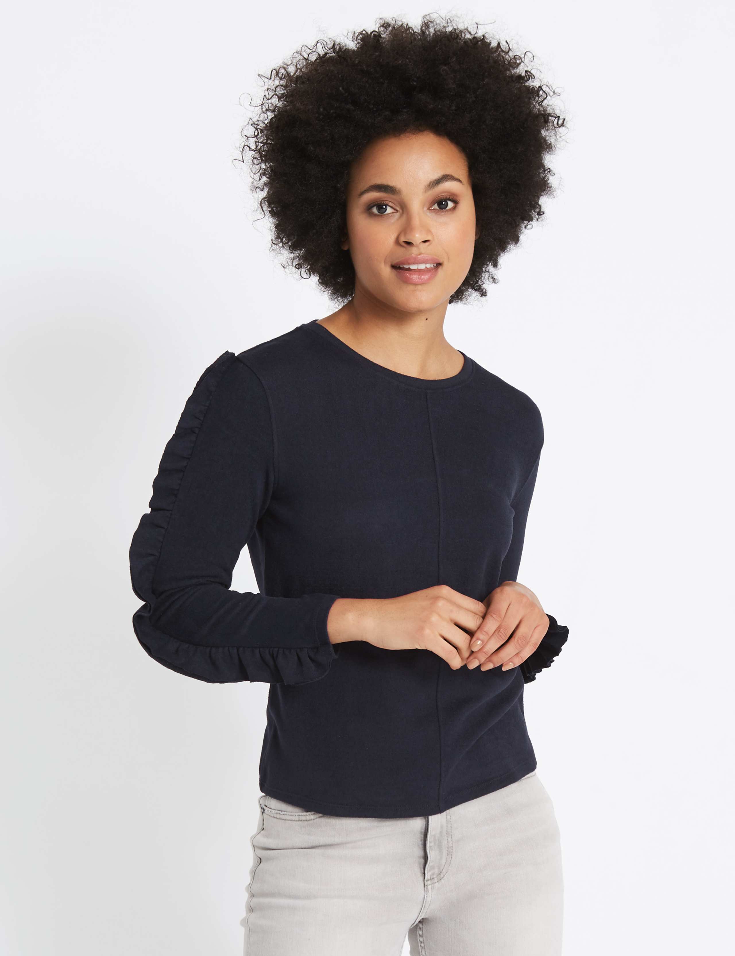 Round Neck Ruffle Sleeve Sweatshirt 1 of 5