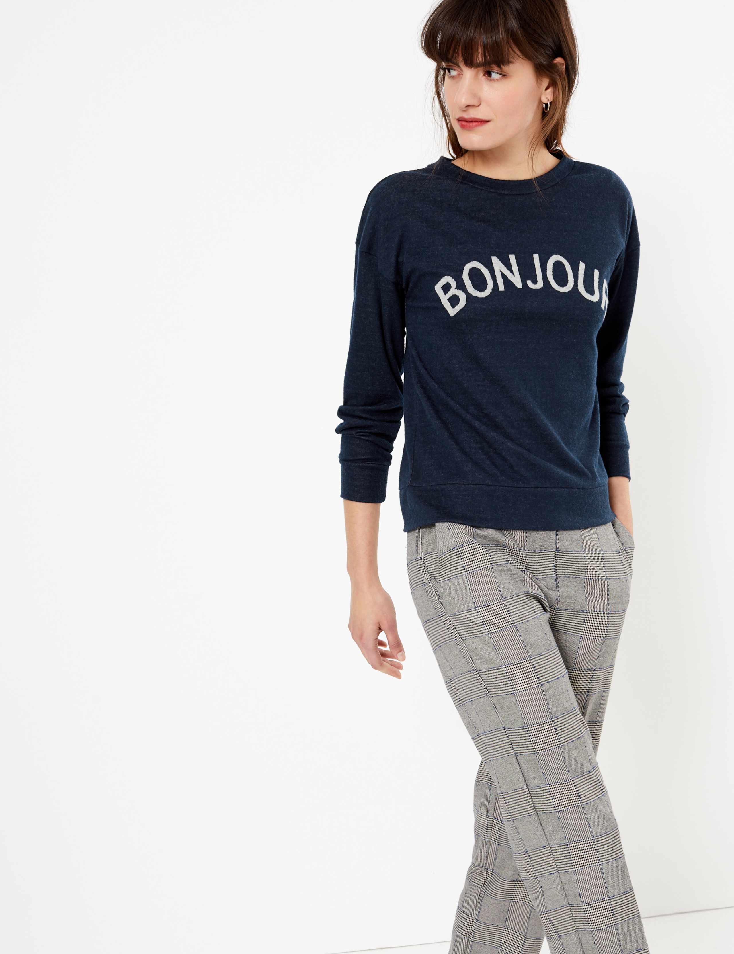 Bonjour Slogan Straight Fit Sweatshirt 3 of 4