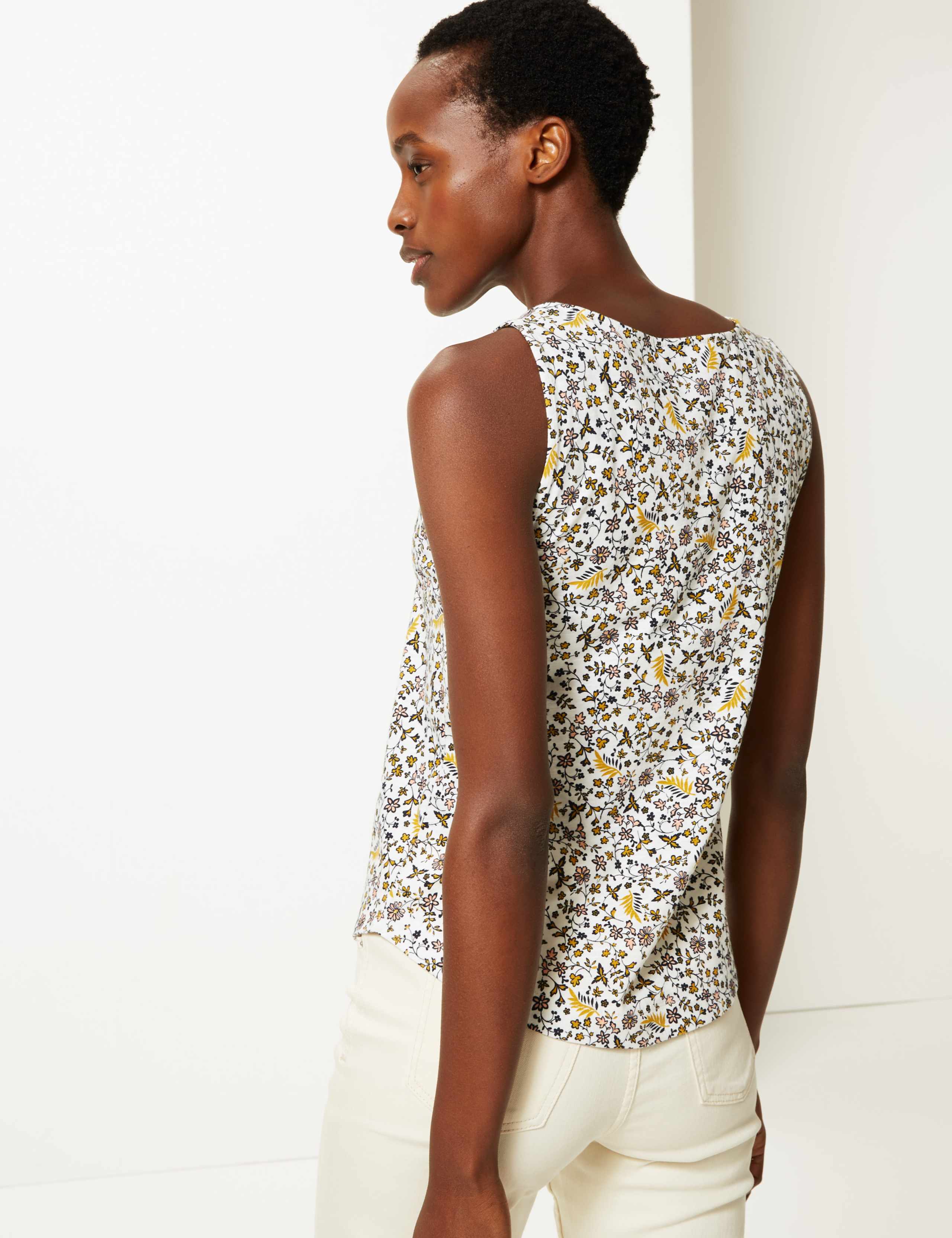 Pure Cotton Floral Relaxed Fit Vest Top 4 of 4