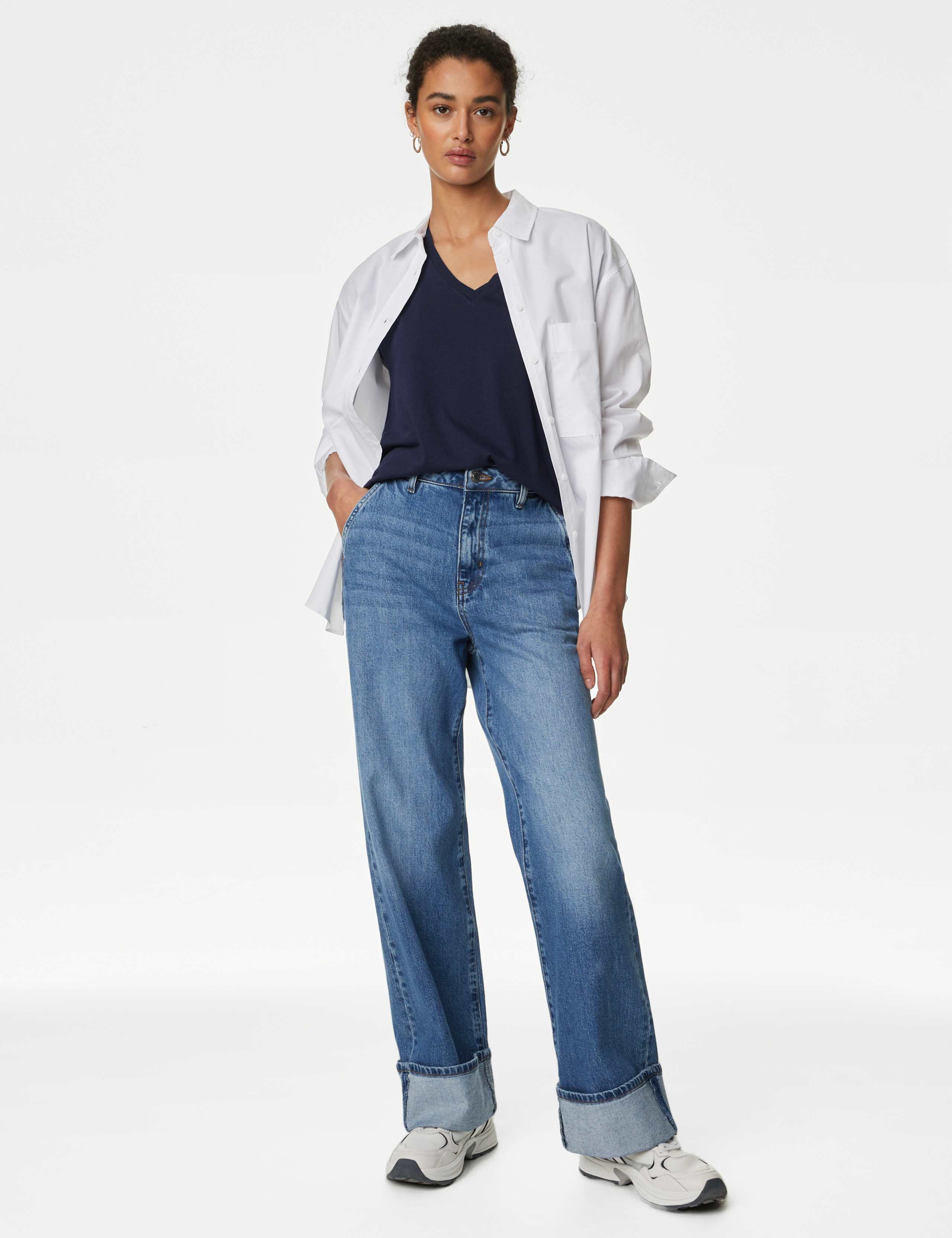 Cotton Rich V-Neck Relaxed Longline T-Shirt 1 of 5