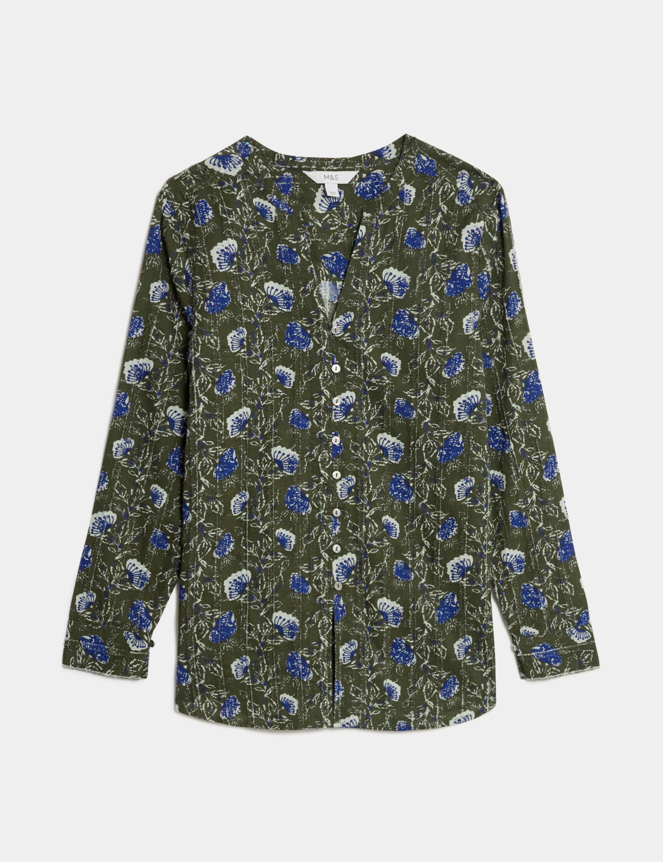 Pure Cotton Printed Textured V-Neck Shirt 2 of 5