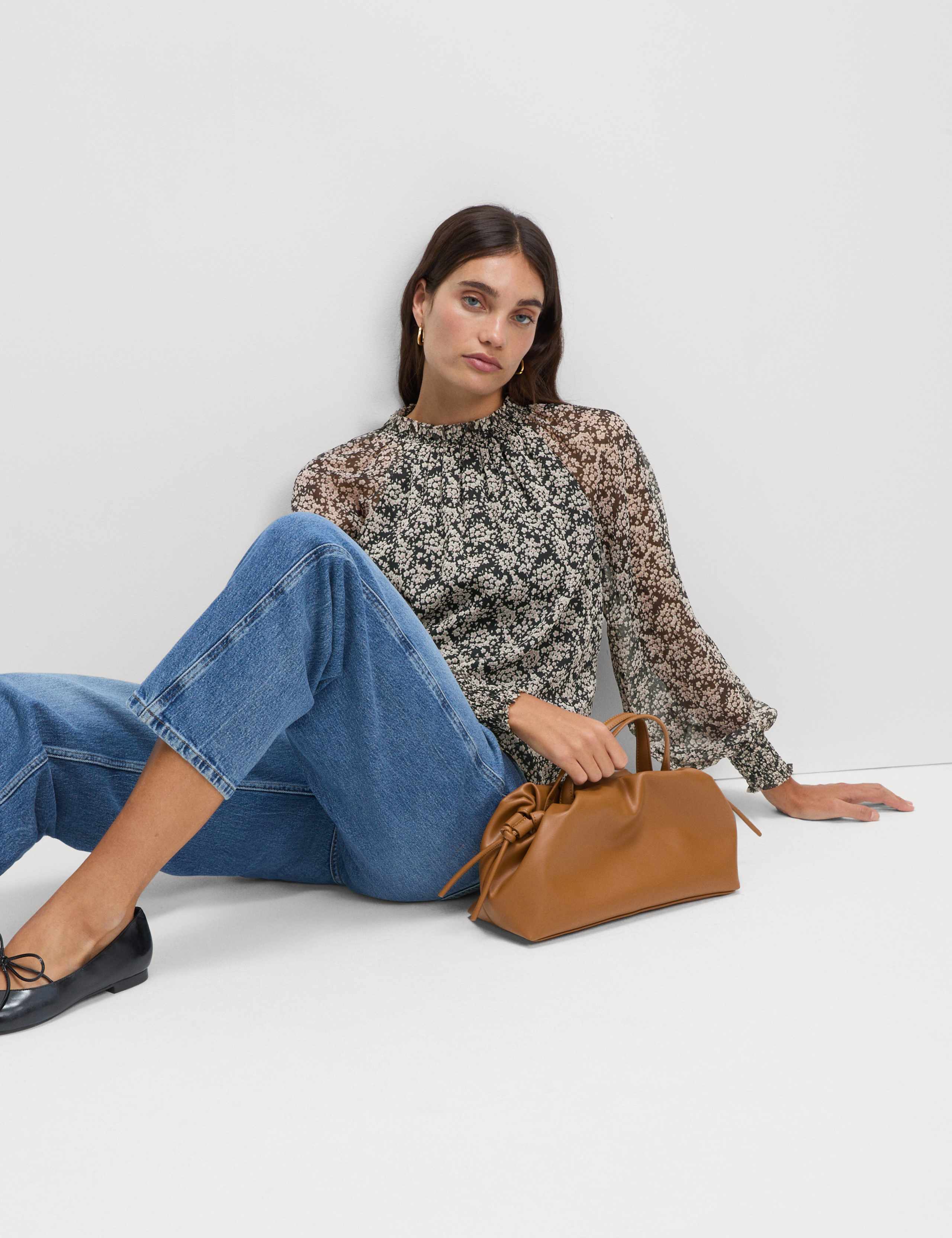 Sheer Floral Printed Long Blouson Sleeve Blouse 5 of 5