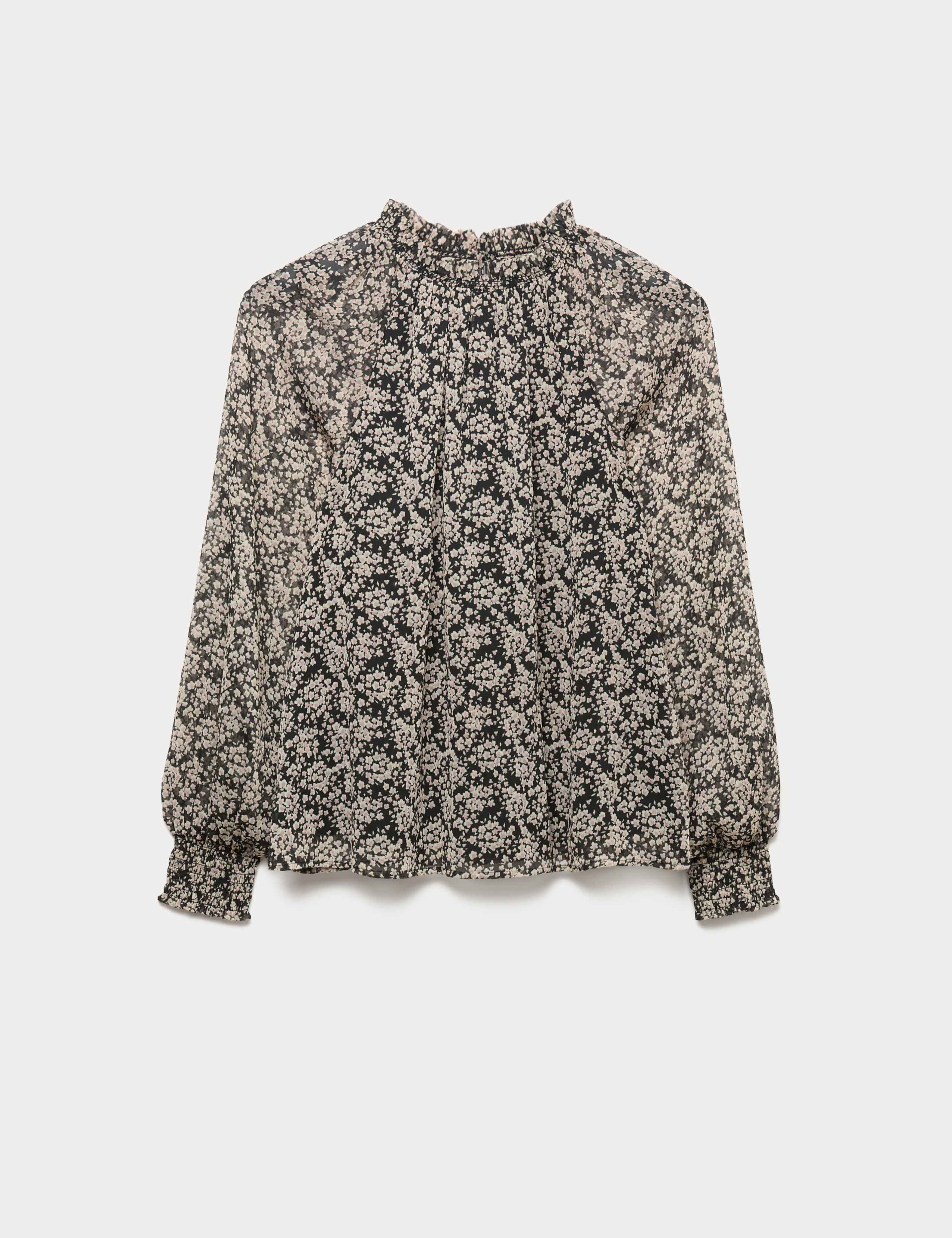 Sheer Floral Printed Long Blouson Sleeve Blouse 2 of 5