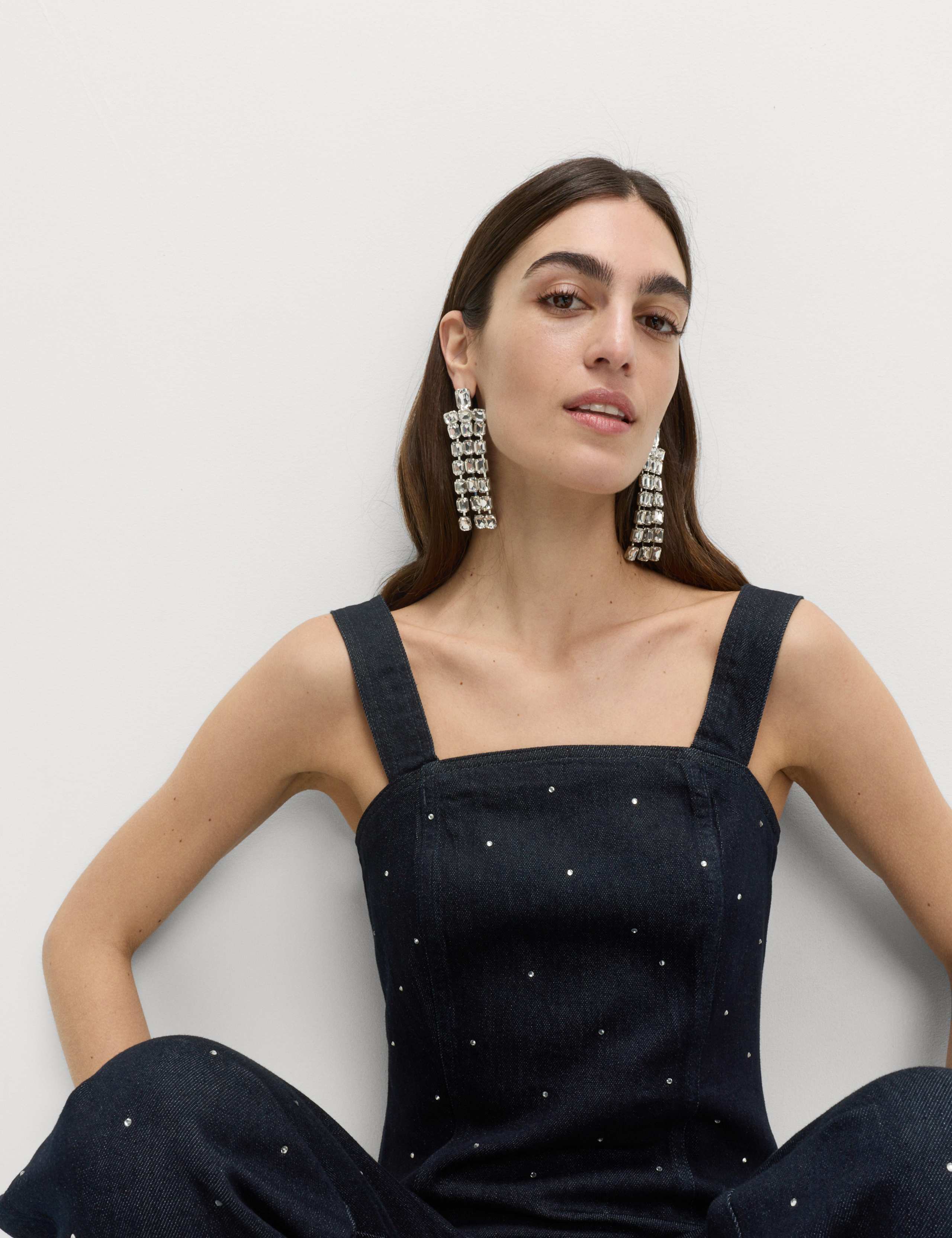 Cotton Rich Embellished Square Neck Denim Top 1 of 5