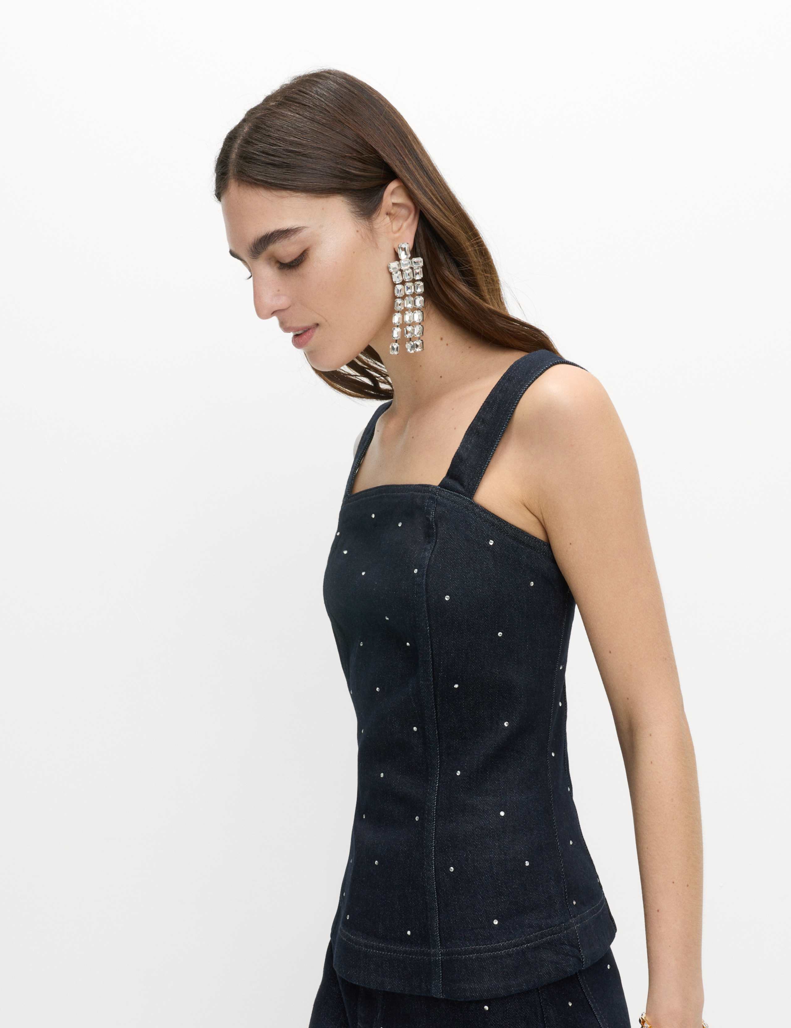 Cotton Rich Embellished Square Neck Denim Top 3 of 5