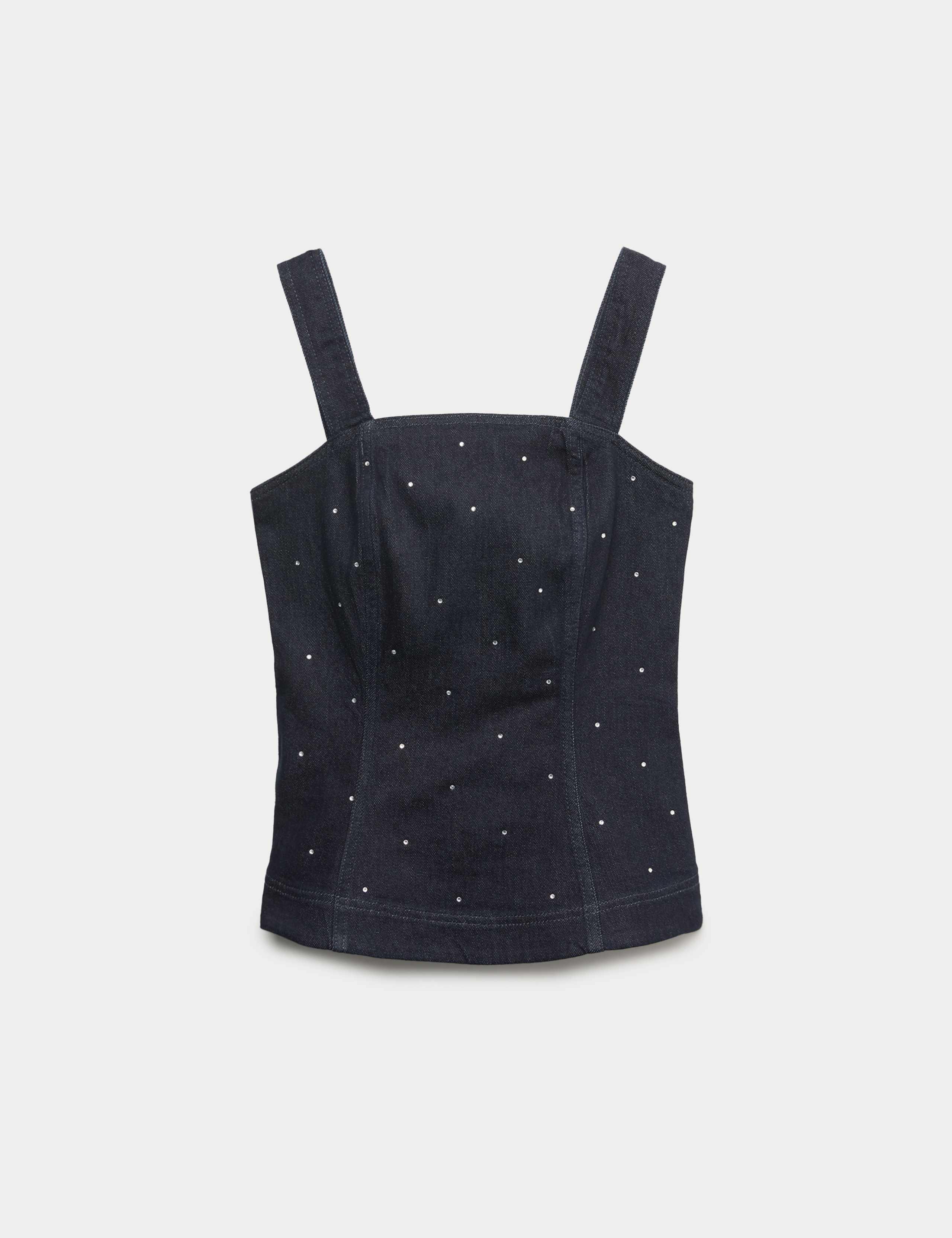 Cotton Rich Embellished Square Neck Denim Top 2 of 5