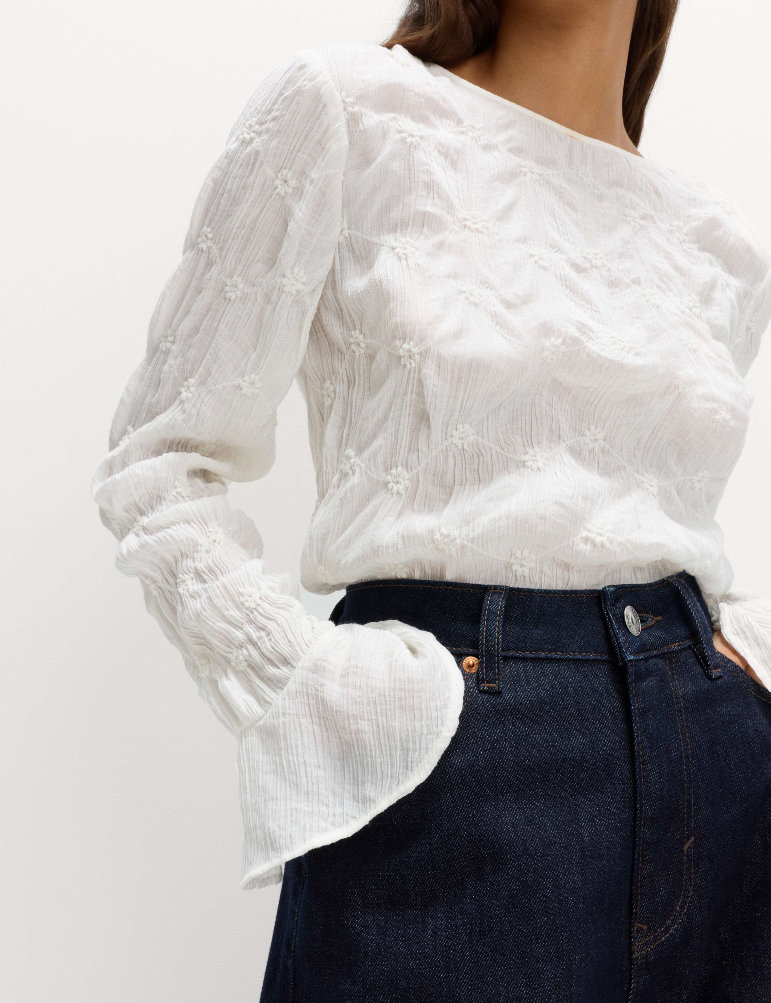 Lace Textured Crew Neck Blouse 3 of 5