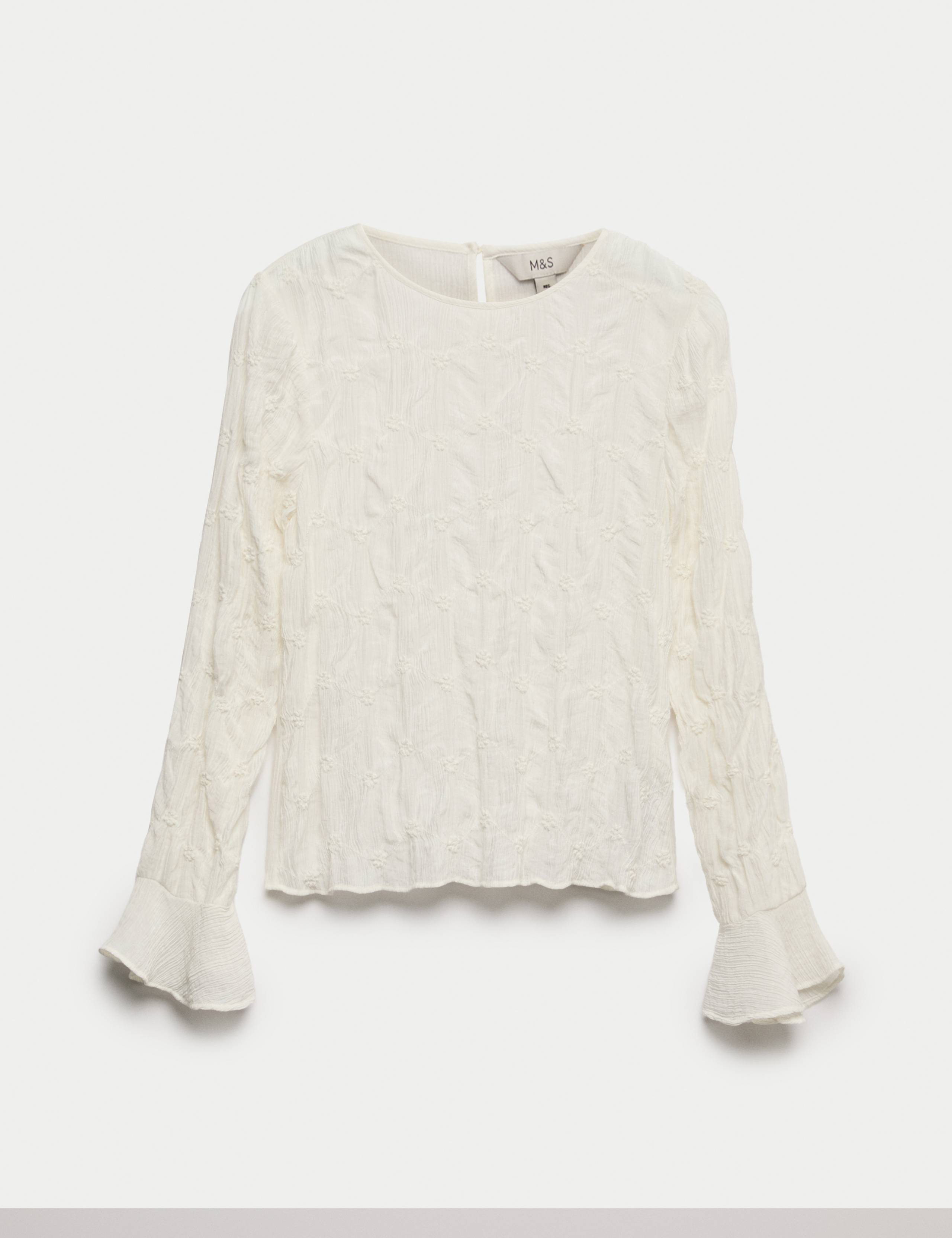 Lace Textured Crew Neck Blouse 2 of 5