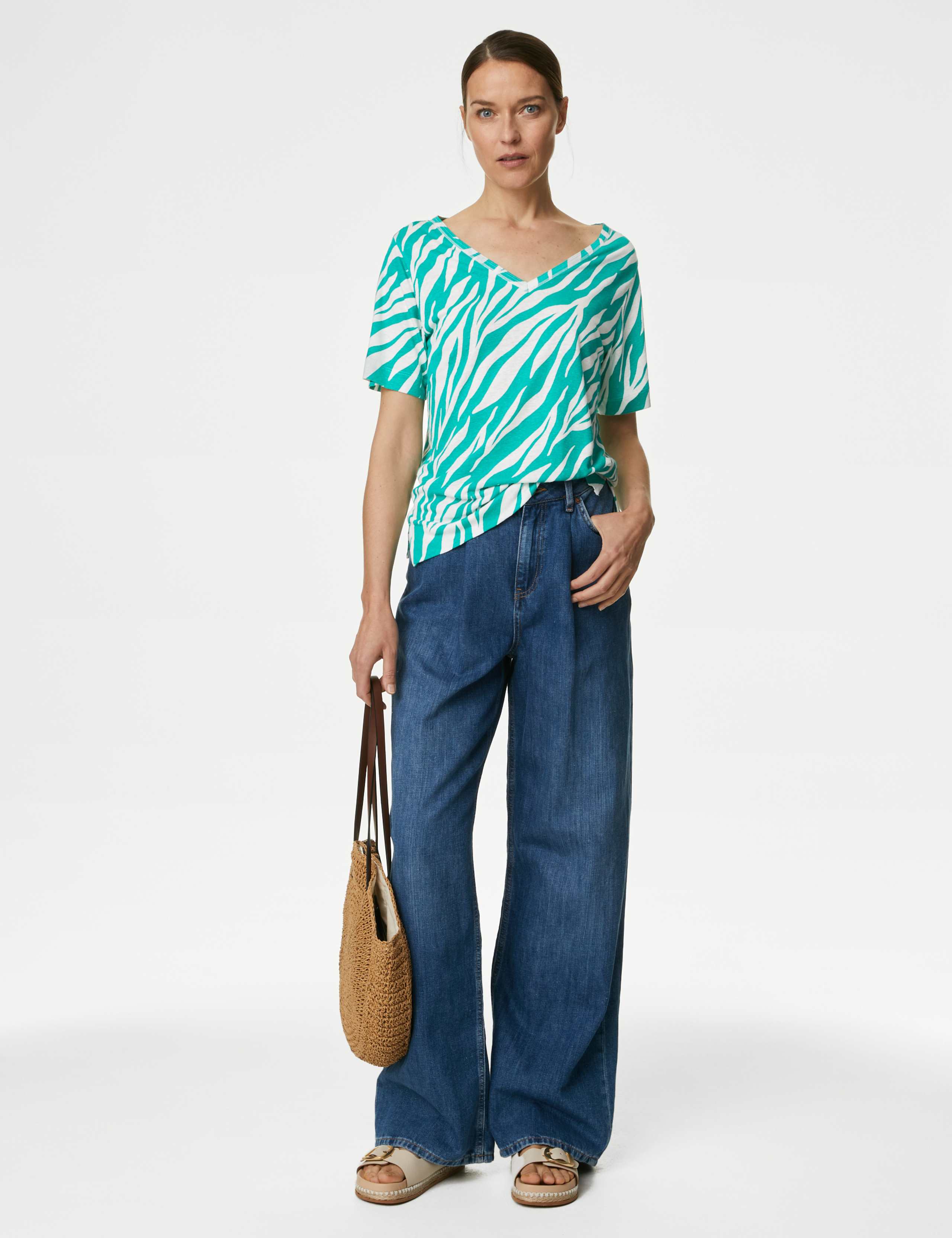 Linen Blend Printed V-Neck Top 3 of 5