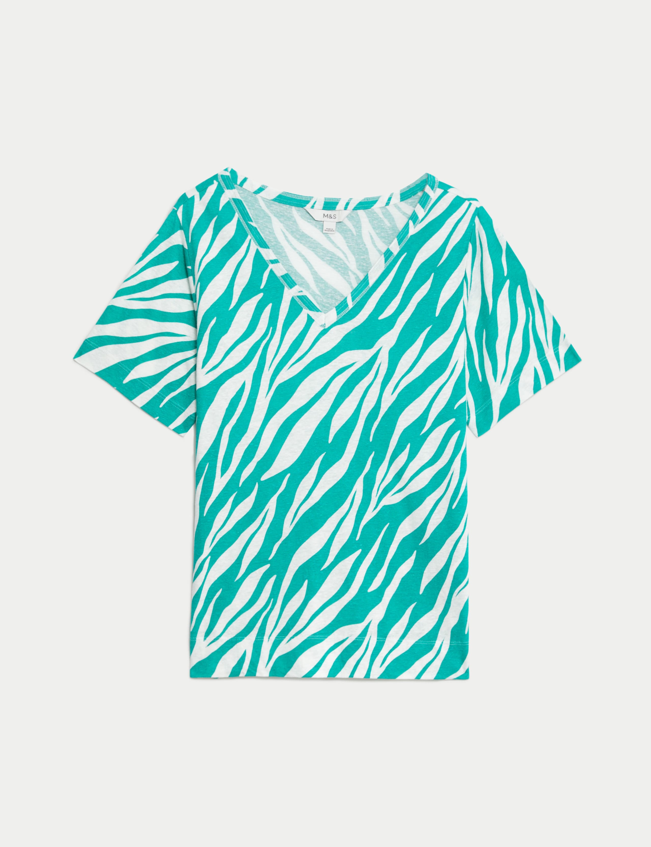 Linen Blend Printed V-Neck Top 2 of 5