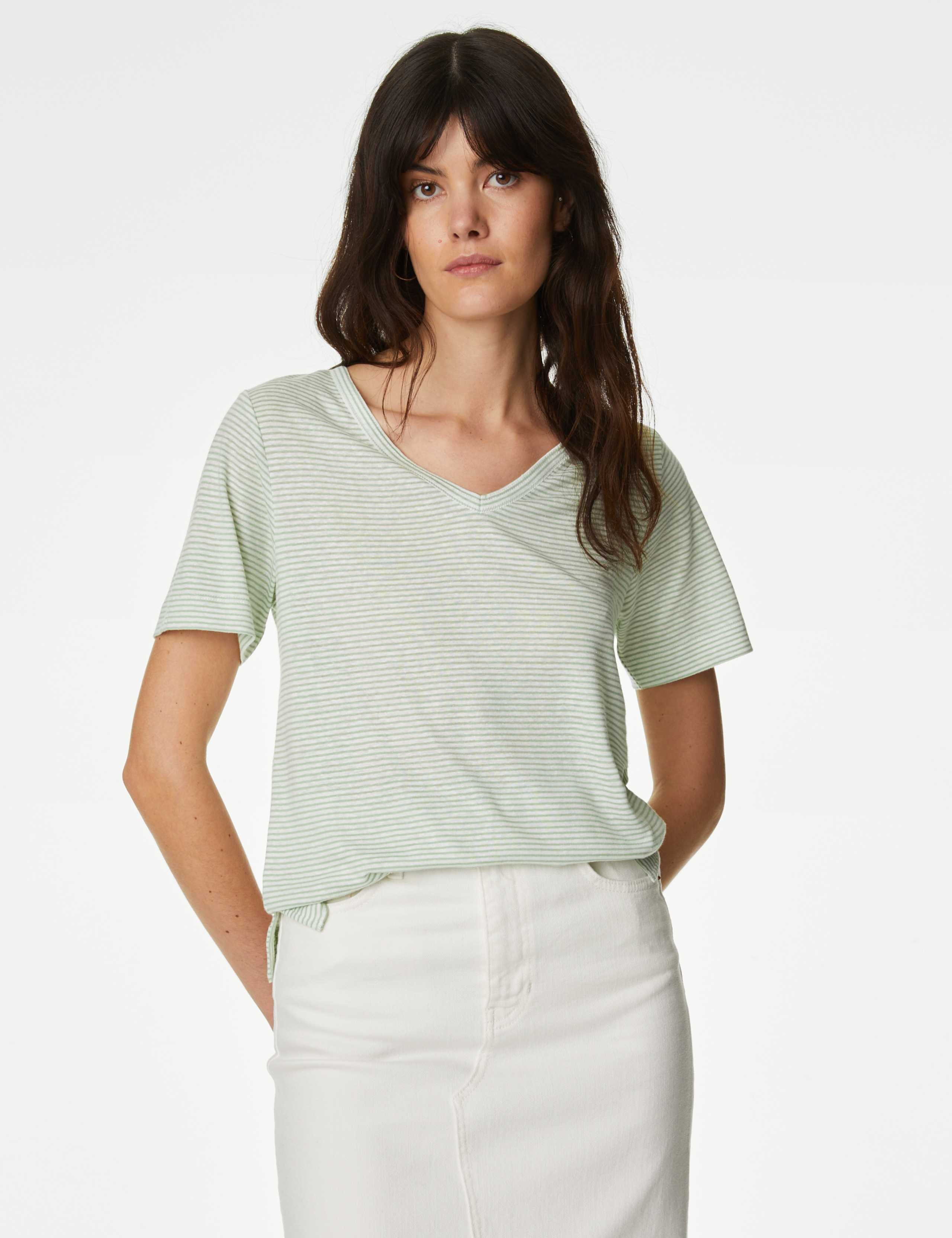 Linen Blend Striped V-Neck Top | M&S Collection | M&S