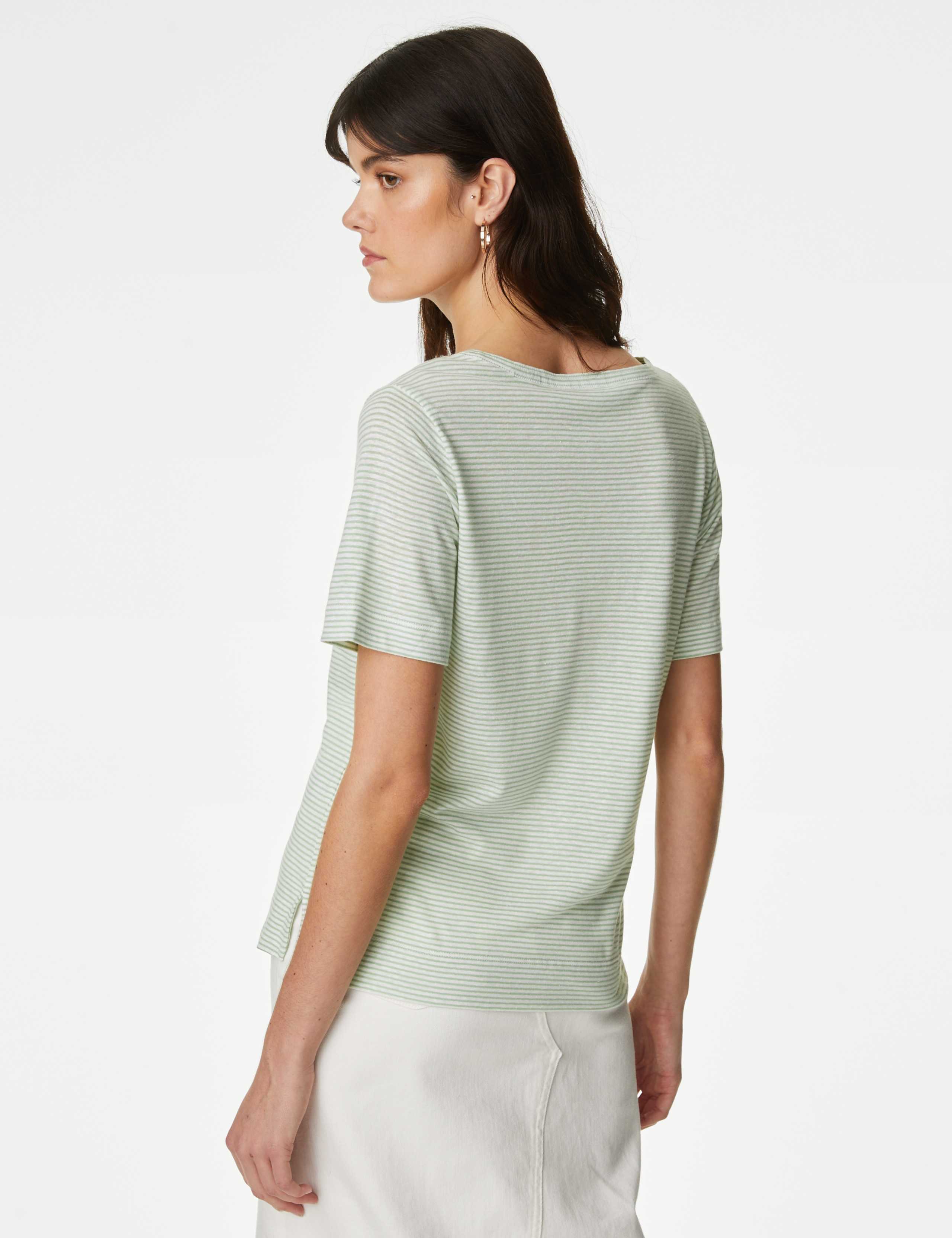 Linen Blend Striped V-Neck Top | M&S Collection | M&S