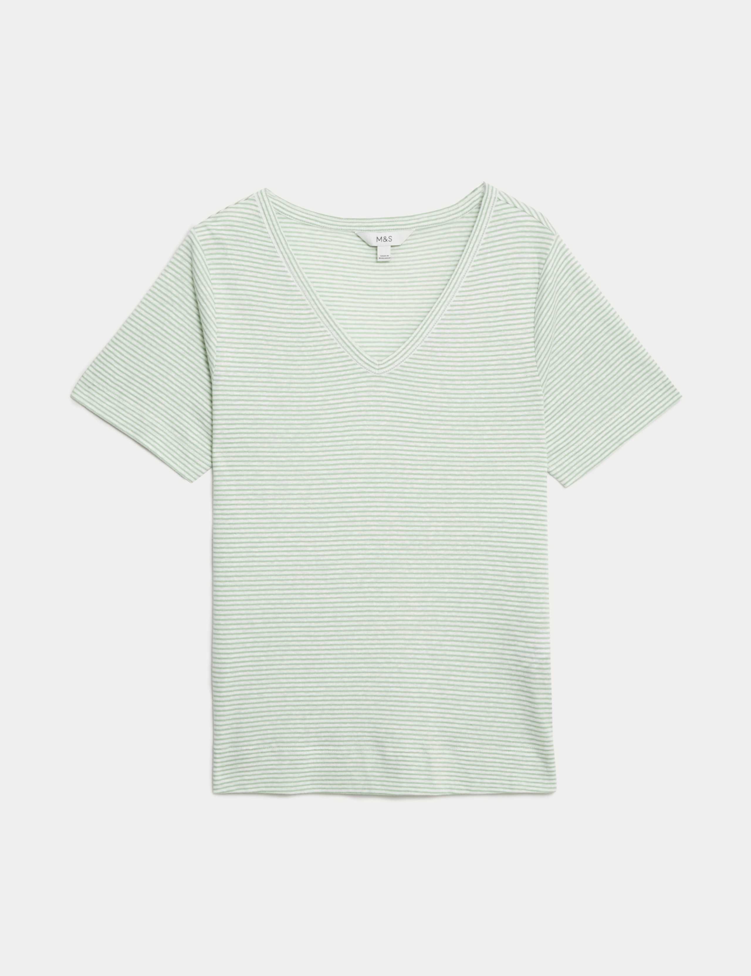 Linen Blend Striped V-Neck Top 2 of 5