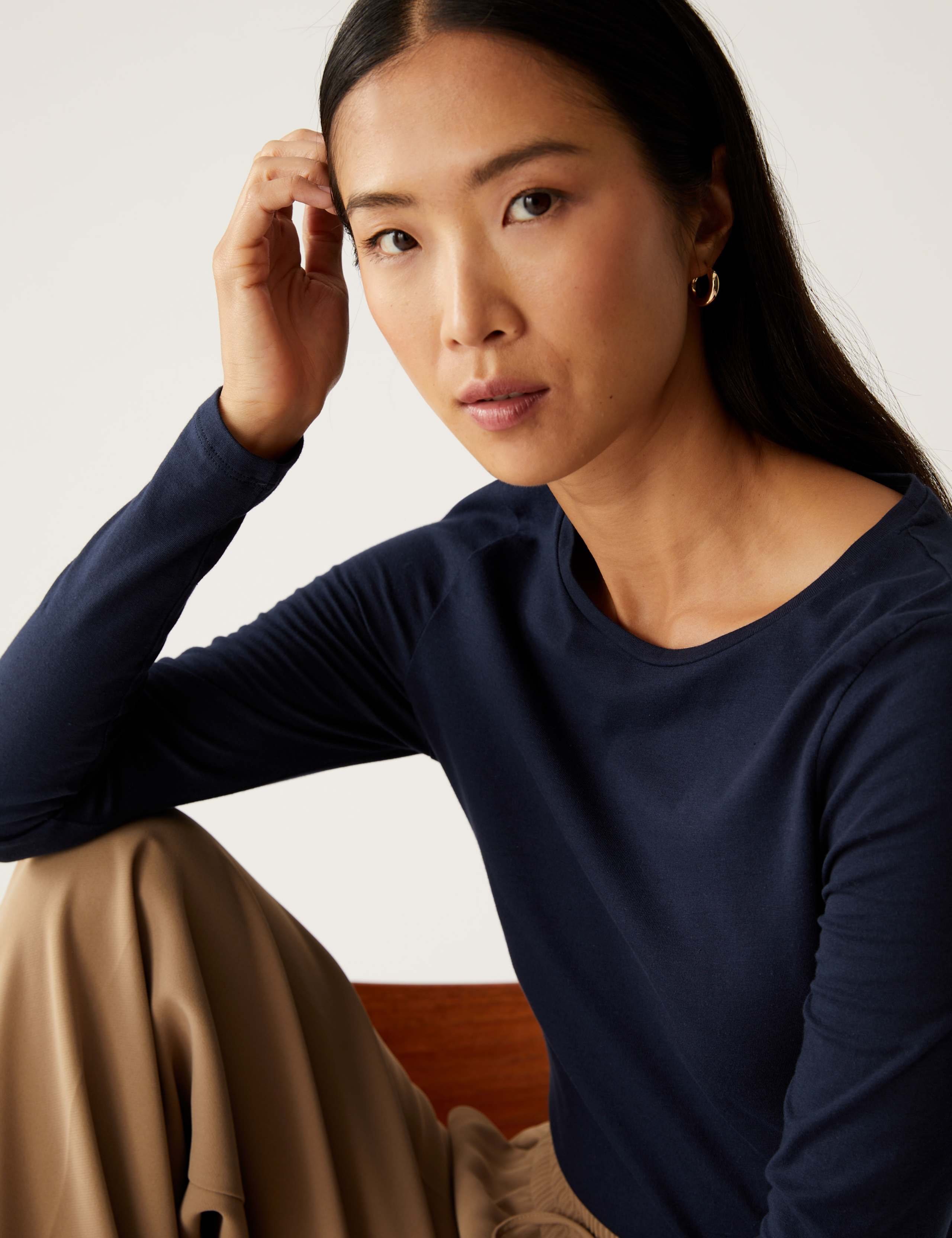 Cotton Rich Slim Fit Long Sleeve Top 1 of 5